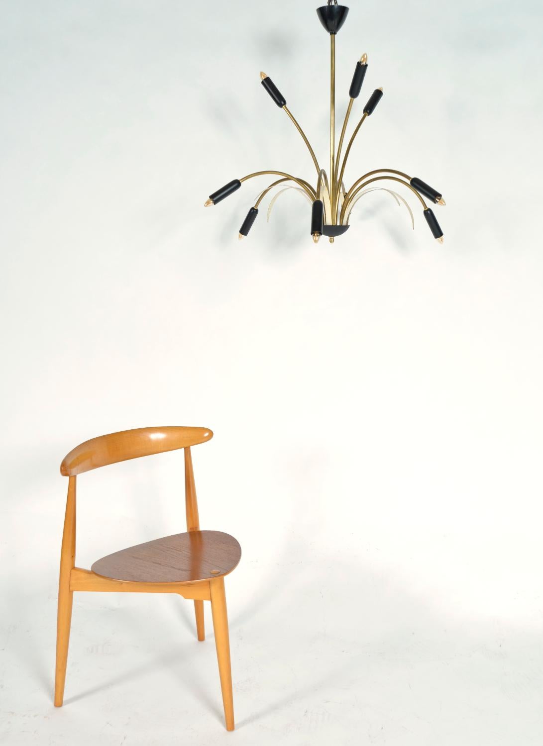 Midcentury Stilnovo 9-Arm Italian Spider Pendant Light Brass Copper Sputnik 1950 For Sale 1