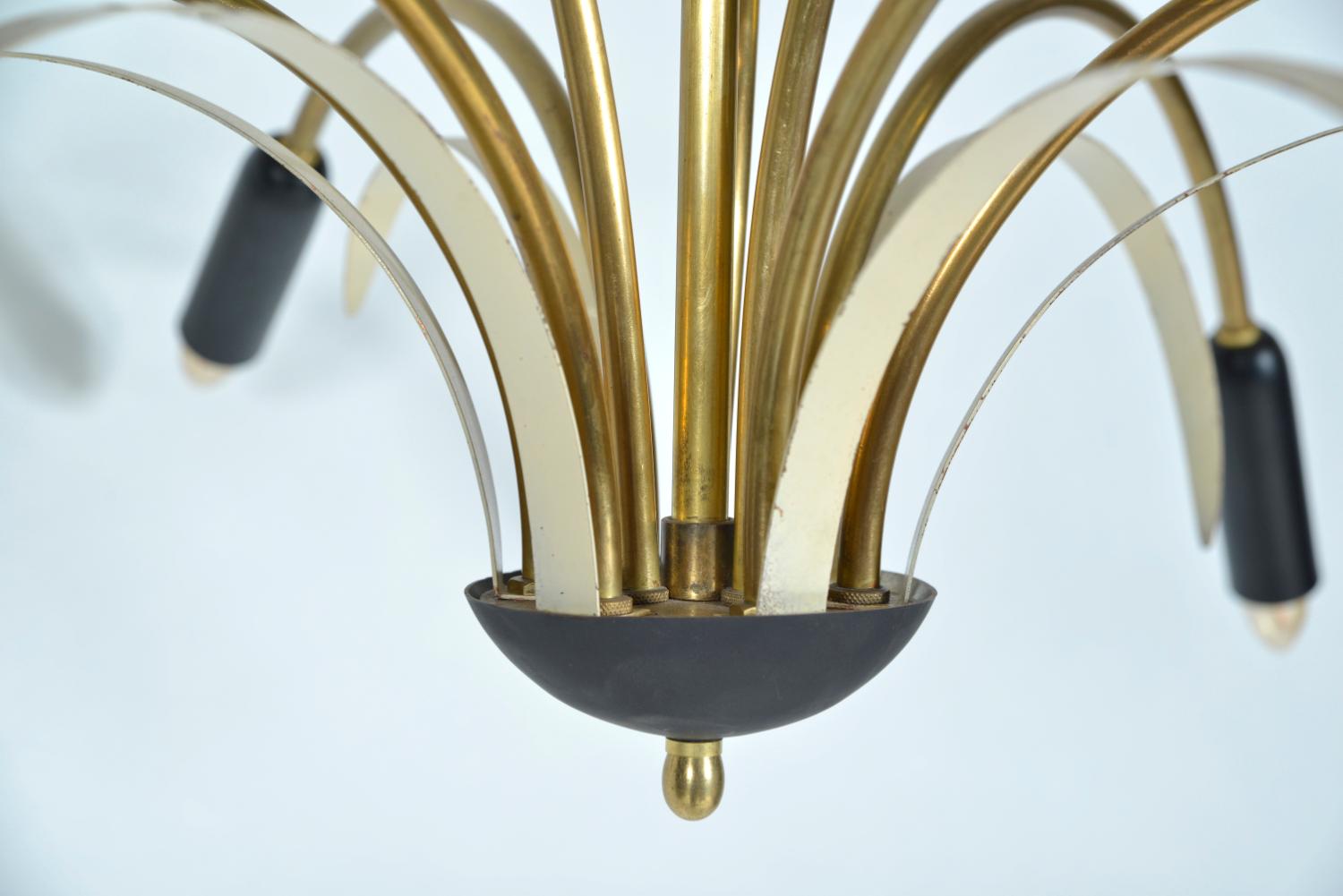 Midcentury Stilnovo 9-Arm Italian Spider Pendant Light Brass Copper Sputnik 1950 For Sale 2