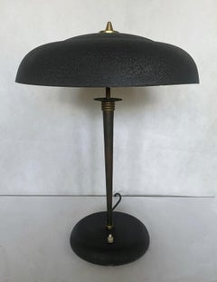Midcentury Stilnovo Desk or Table Lamp Brass Black Enameled Metal, Iataly, 1950s