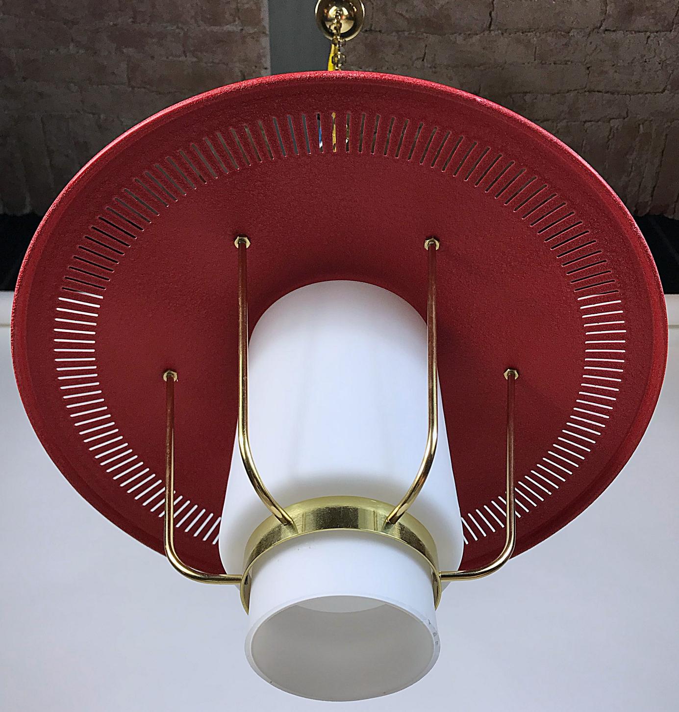 Mid-Century Modern Midcentury Stilnovo Lantern Brass & Red Lacquered Shade, 1950s, Italy For Sale