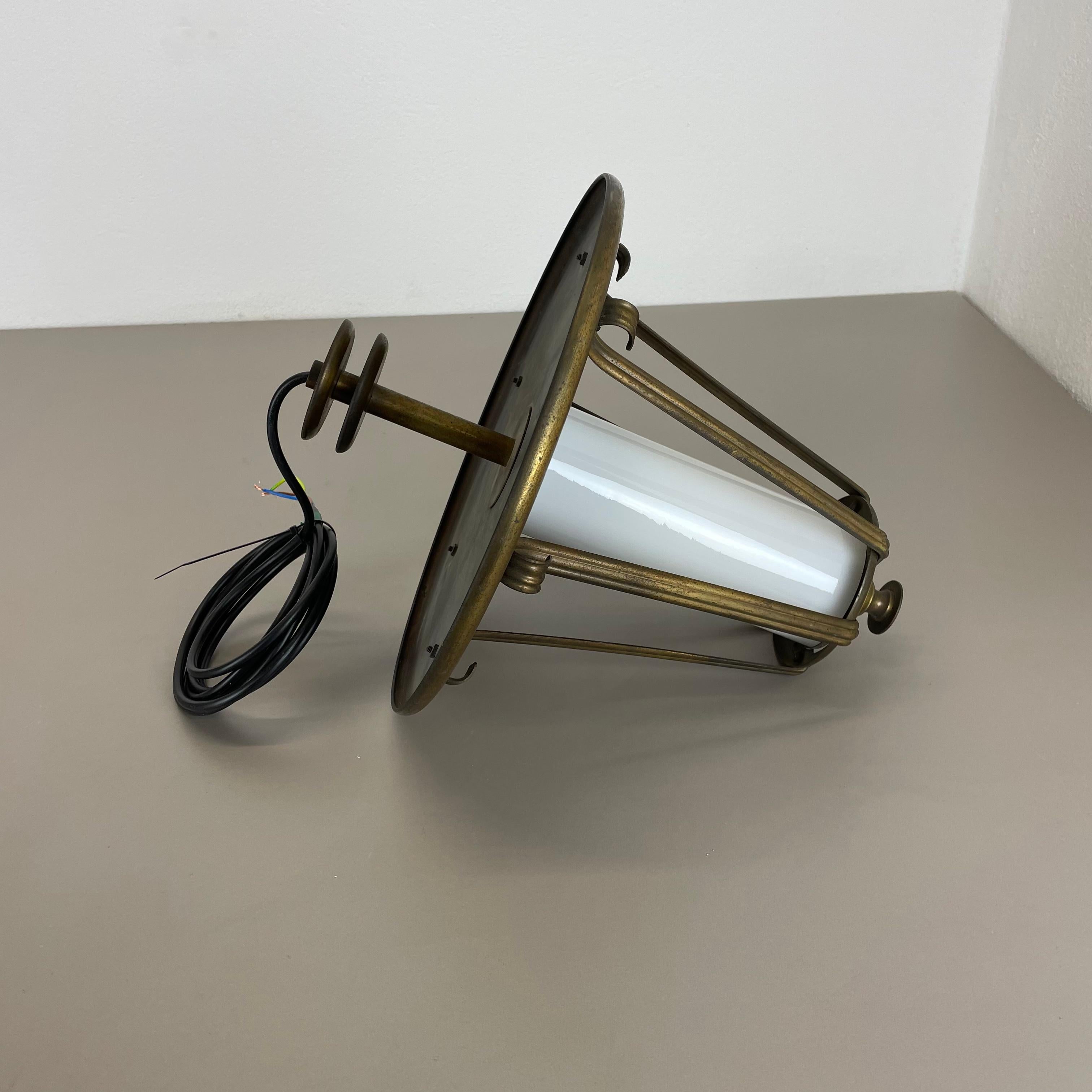 Midcentury Stilnovo Style Brass and Glass Tube Hanging Lantern Light, Italy 1950 For Sale 6
