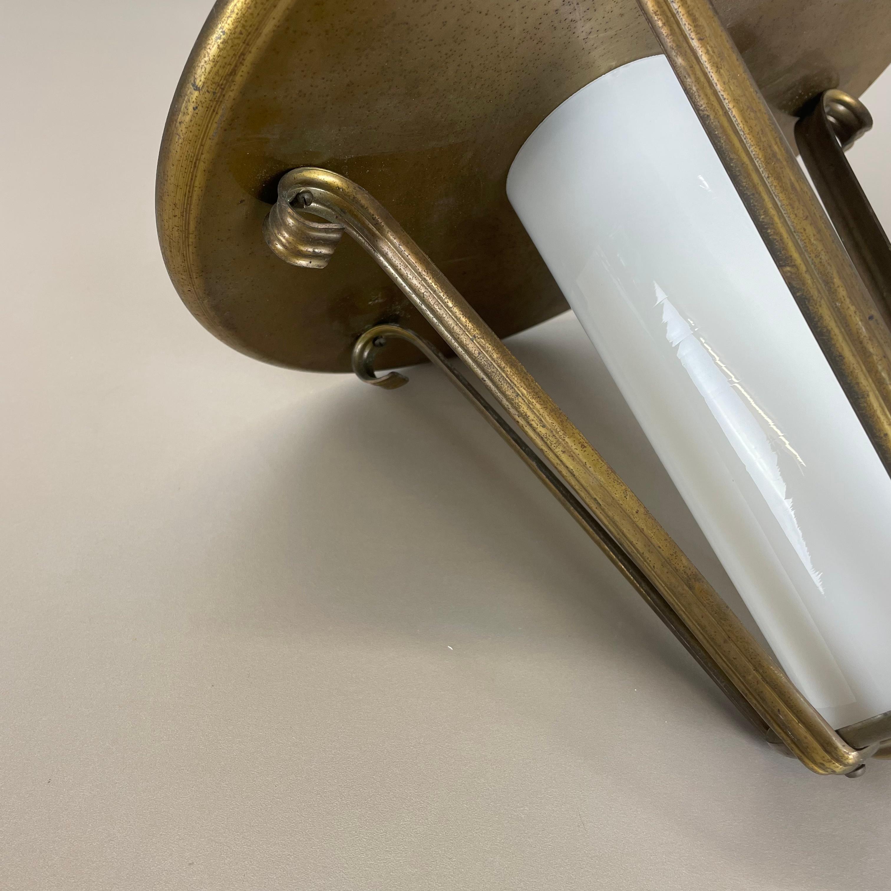 Midcentury Stilnovo Style Brass and Glass Tube Hanging Lantern Light, Italy 1950 11