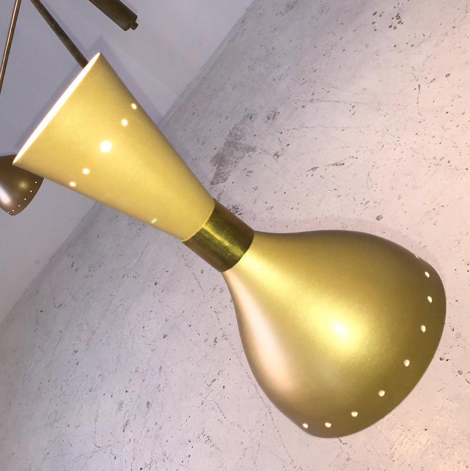 Midcentury Stilnovo Style Italian Floor Lamp Three-Arm Brass and Marble Black For Sale 6