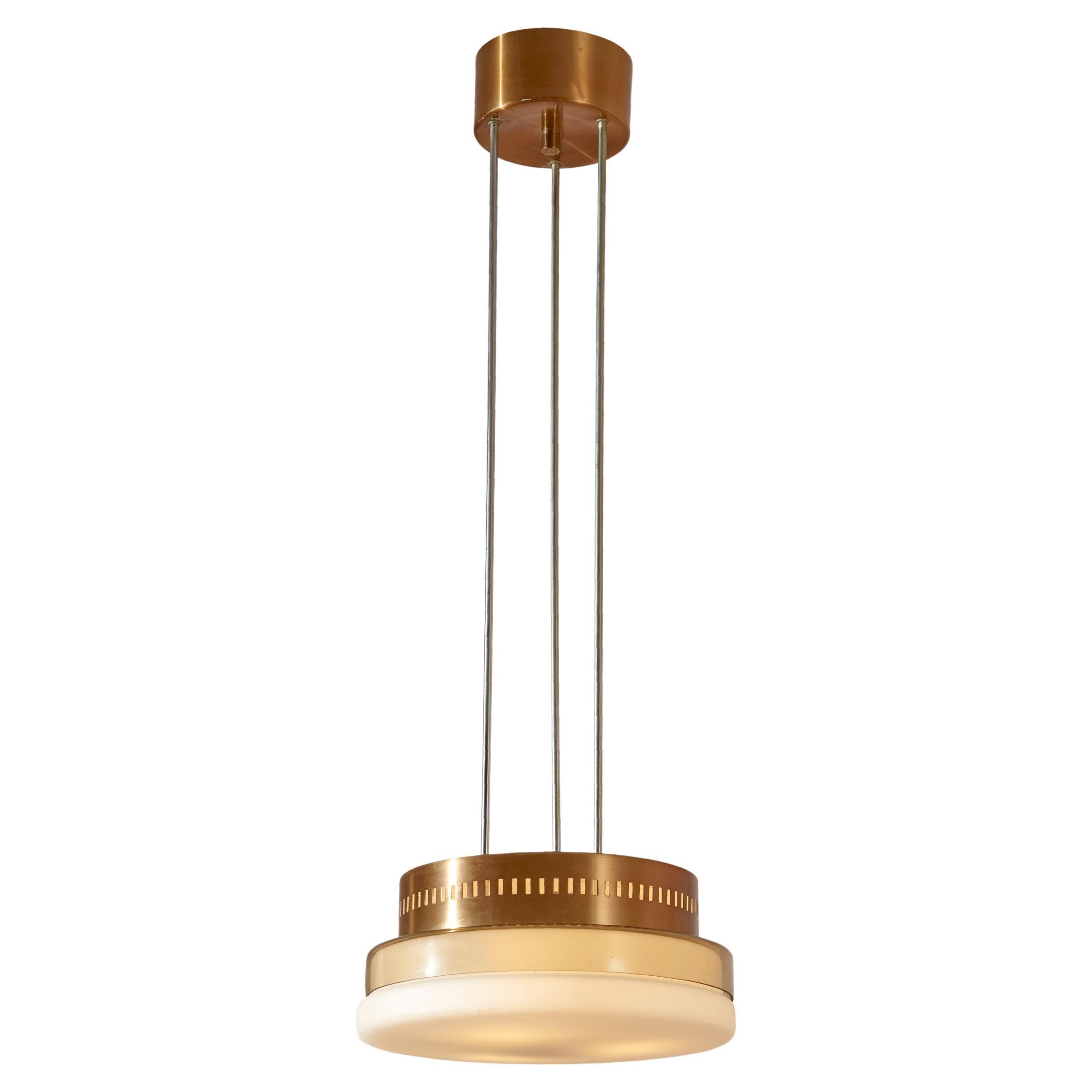 Midcentury Stilnovo Style Pendant Light Made of Glass and Copper, Italy, 1960s For Sale