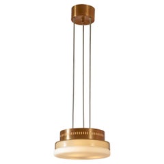 Midcentury Stilnovo Style Pendant Light Made of Glass and Copper, Italy, 1960s