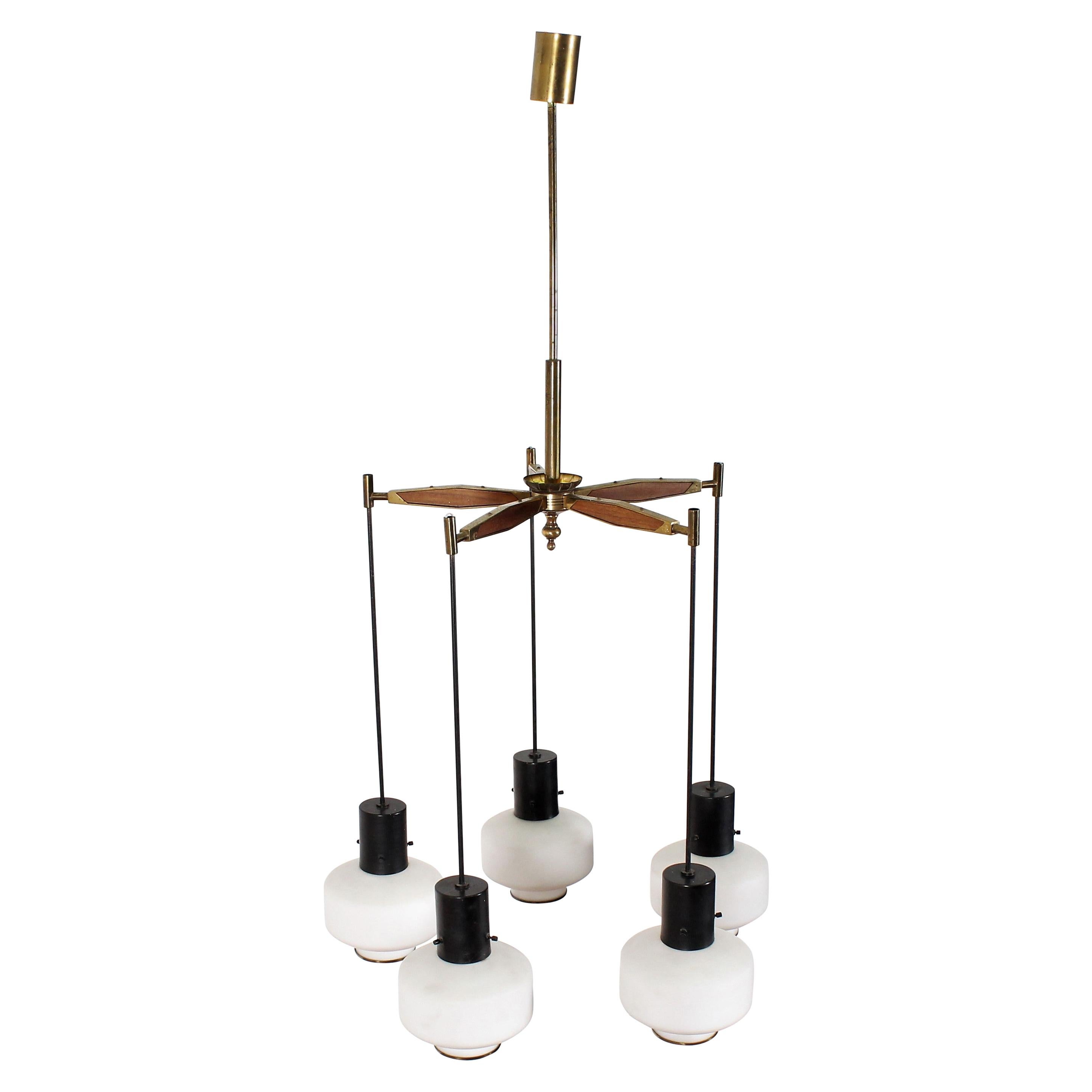 Brass and Glass Chandelier by Stilnovo at 1stDibs