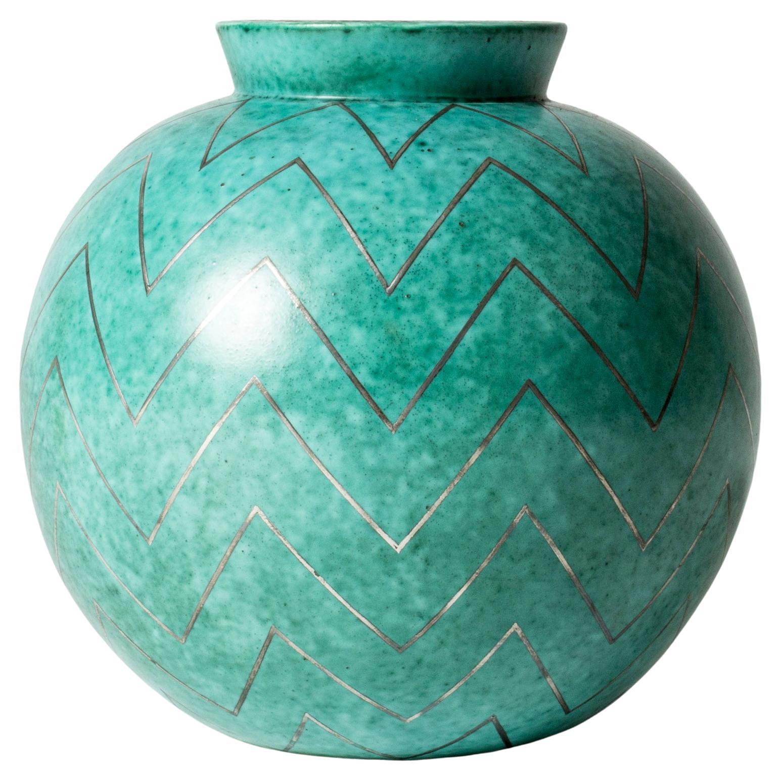 Vaso di metà secolo in gres "Argenta" di Wilhelm Kåge, Gustavsberg, Svezia, anni '1930