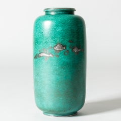 Jarrón de gres de mediados de siglo "Argenta" de Wilhelm Kåge, Gustavsberg, Suecia, década de 1940