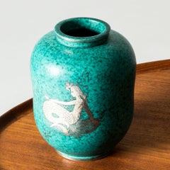 Midcentury Stoneware “Argenta” Vase by Wilhelm Kåge, Gustavsberg, Sweden, 1940s
