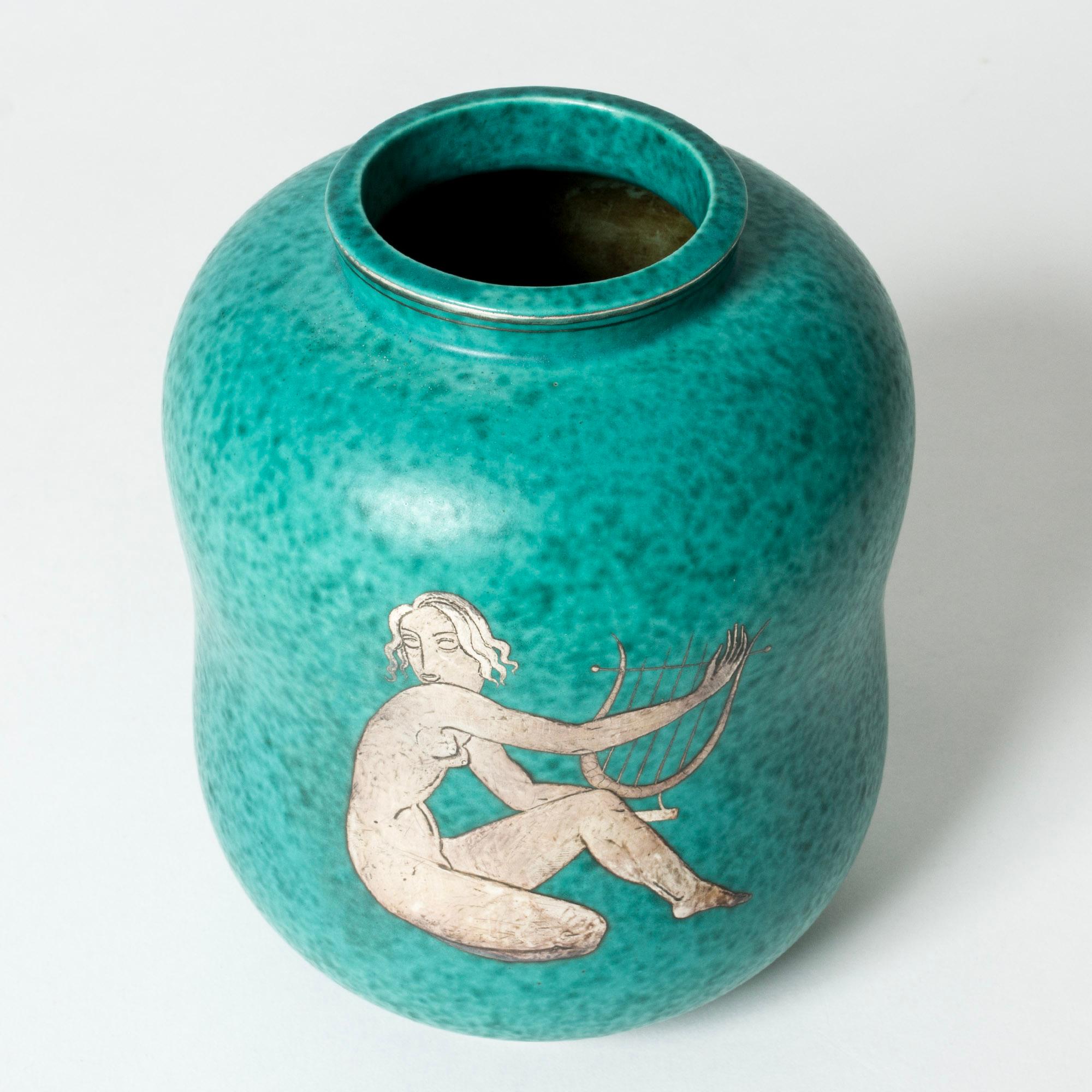 Argenta-Vase aus Steinzeug der Jahrhundertmitte von Wilhelm Kåge, Gustavsberg, Schweden, 1940er Jahre (Skandinavische Moderne) im Angebot