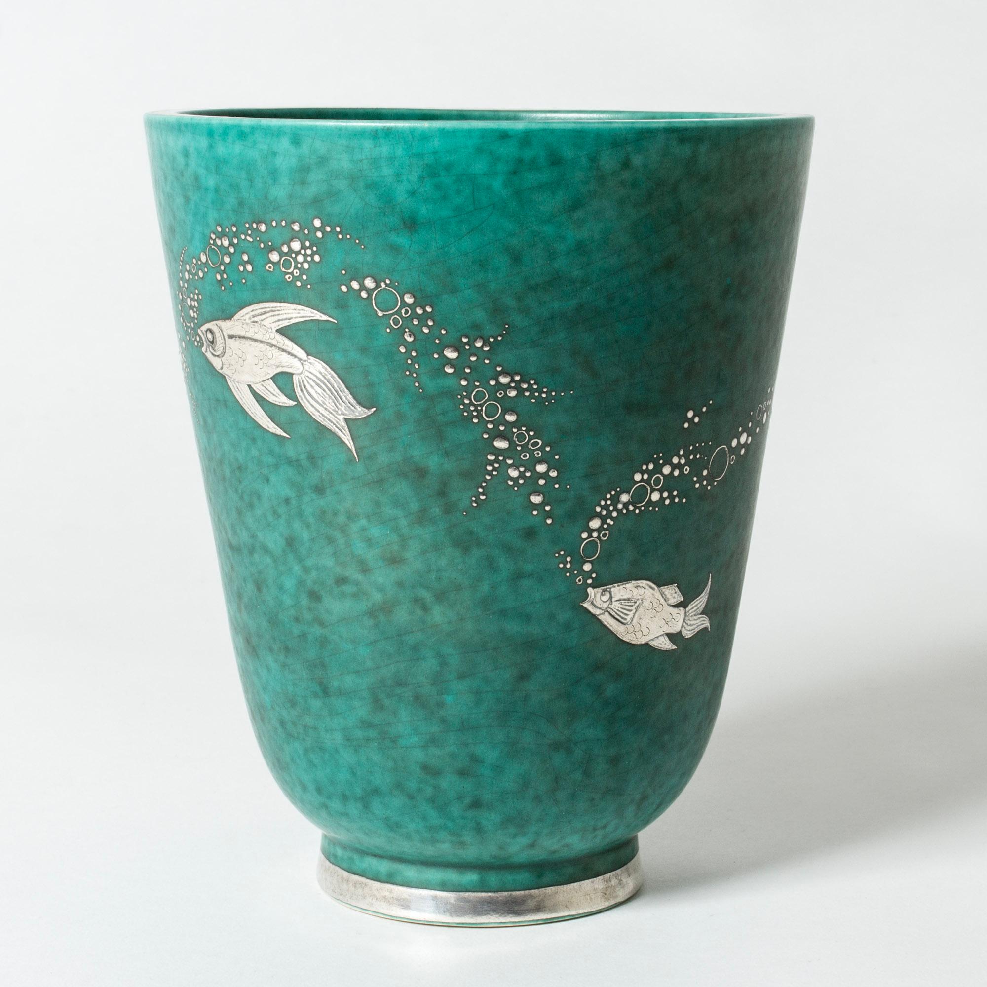 Scandinavian Modern Midcentury Stoneware “Argenta” Vase by Wilhelm Kåge, Gustavsberg, Sweden, 1940s For Sale