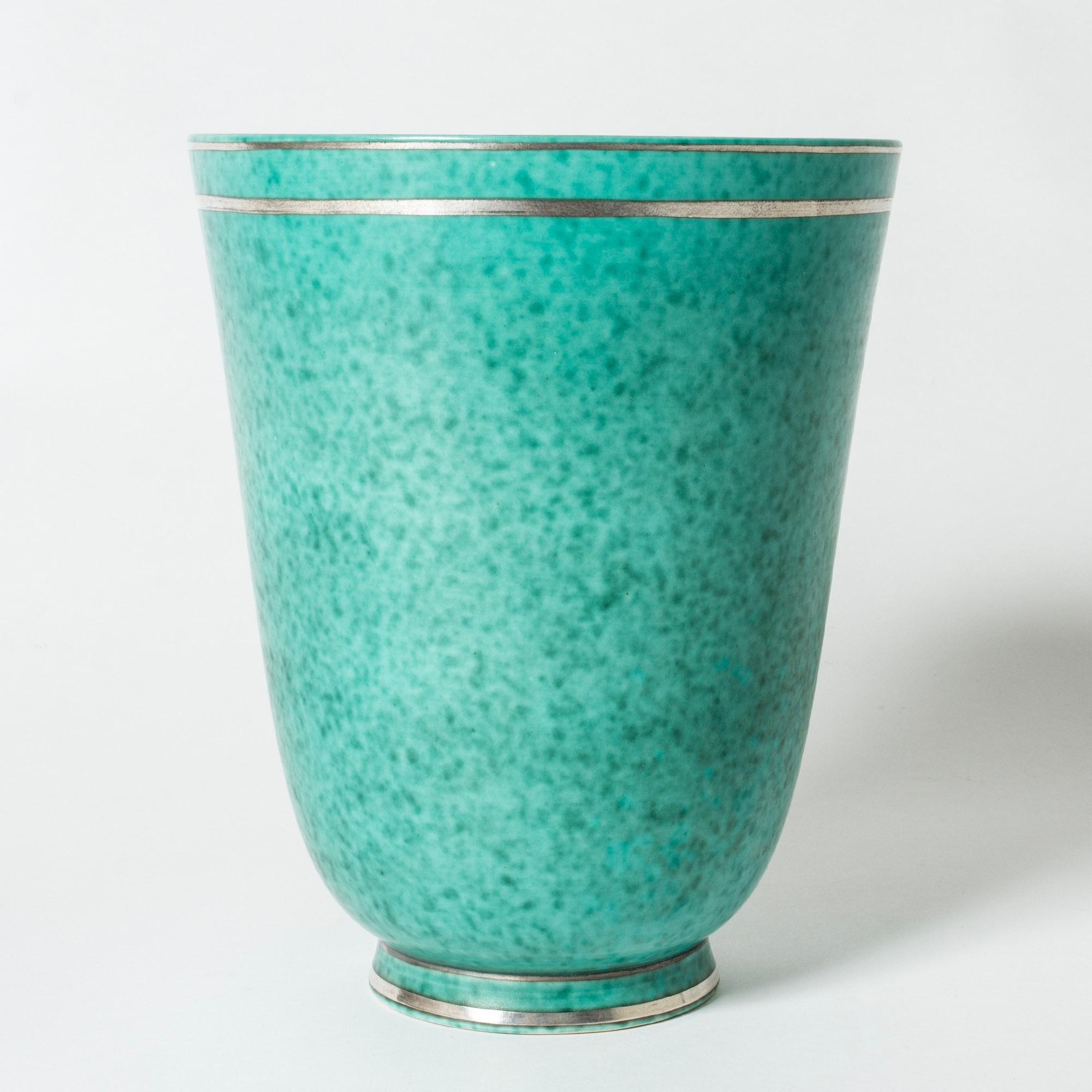 Scandinavian Modern Midcentury Stoneware “Argenta” Vase by Wilhelm Kåge, Gustavsberg, Sweden, 1940s