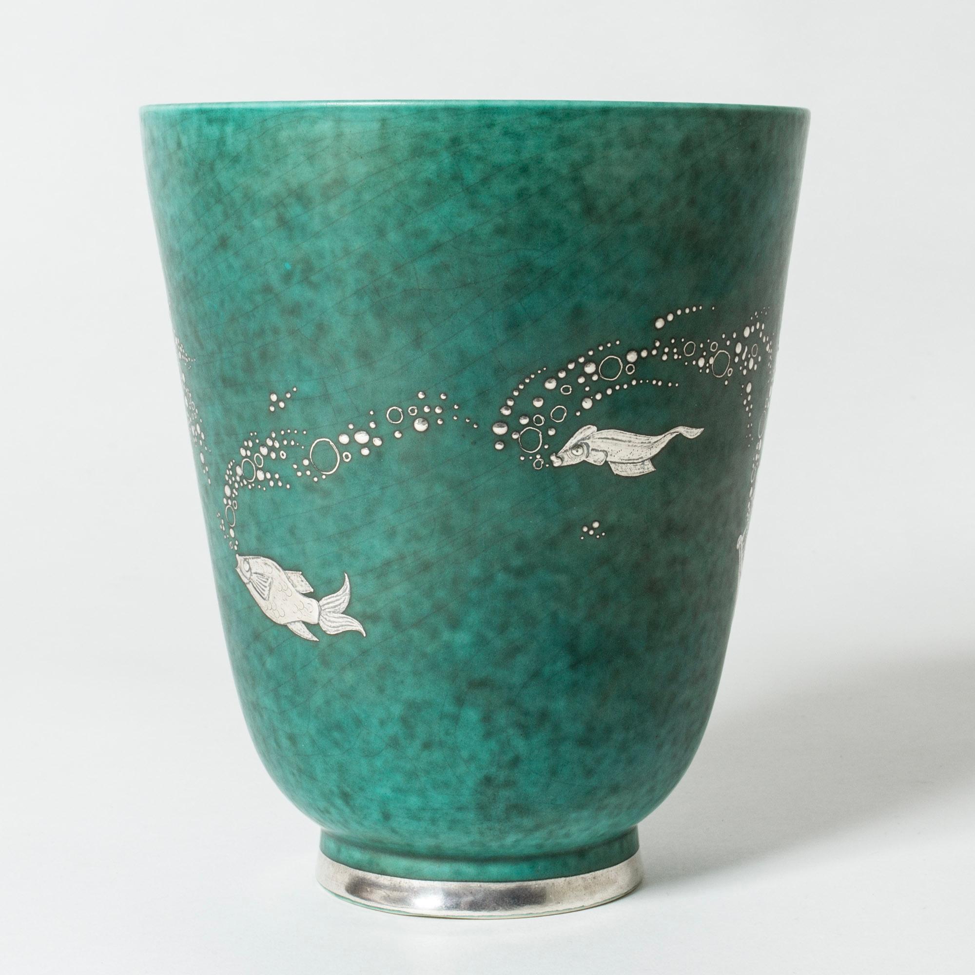 Swedish Midcentury Stoneware “Argenta” Vase by Wilhelm Kåge, Gustavsberg, Sweden, 1940s For Sale