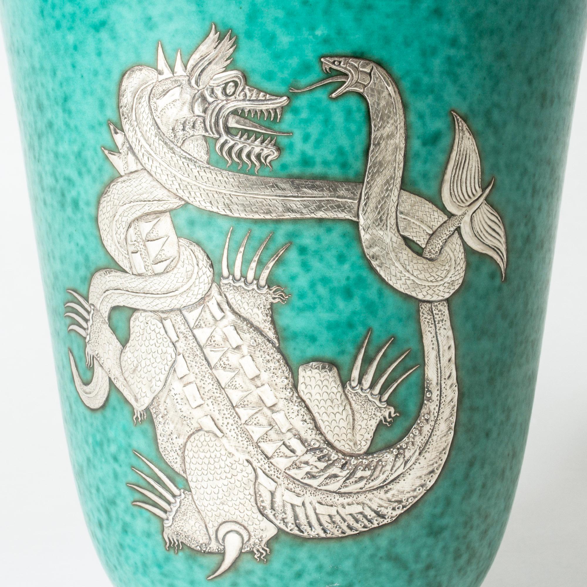Swedish Midcentury Stoneware “Argenta” Vase by Wilhelm Kåge, Gustavsberg, Sweden, 1940s