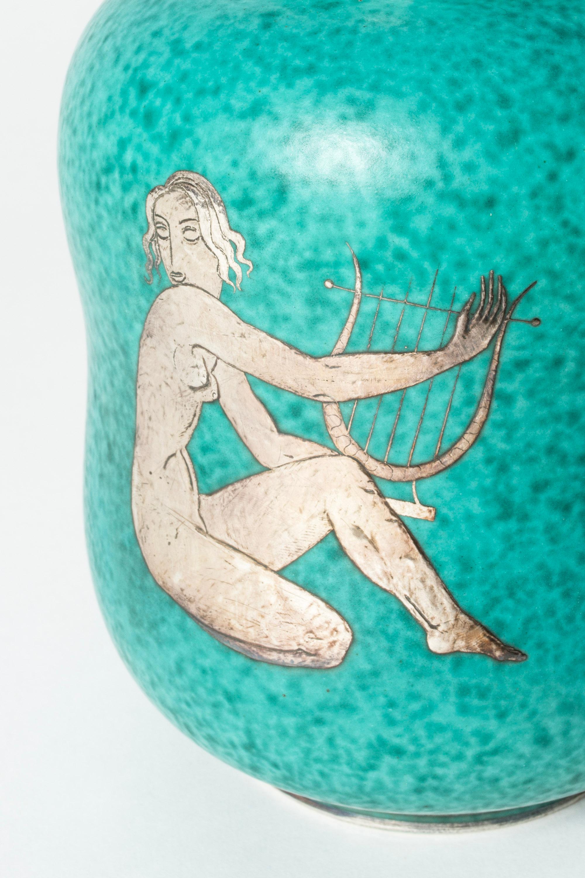 Scandinavian Modern Midcentury Stoneware “Argenta” Vase by Wilhelm Kåge, Gustavsberg, Sweden, 1940s For Sale