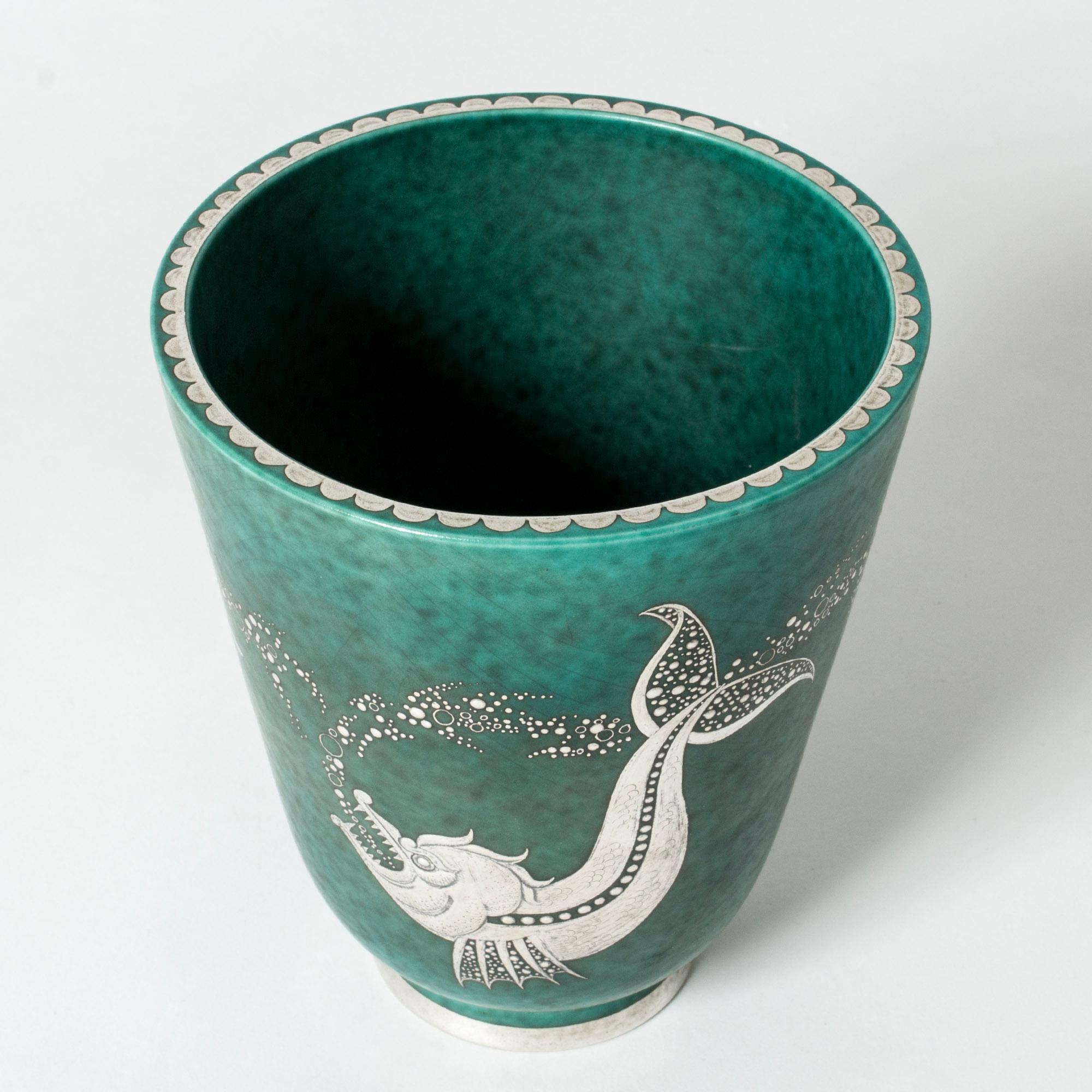 Midcentury Stoneware “Argenta” Vase by Wilhelm Kåge, Gustavsberg, Sweden, 1940s In Good Condition For Sale In Stockholm, SE