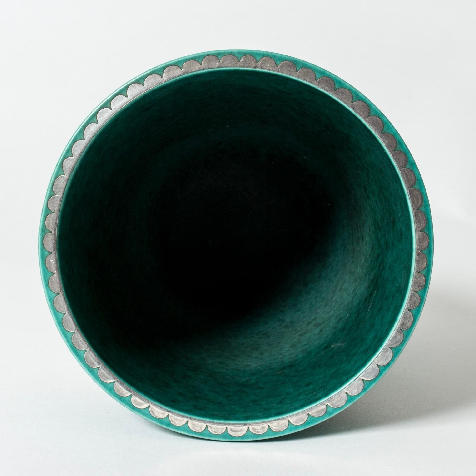 Mid-20th Century Midcentury Stoneware “Argenta” Vase by Wilhelm Kåge, Gustavsberg, Sweden, 1940s For Sale