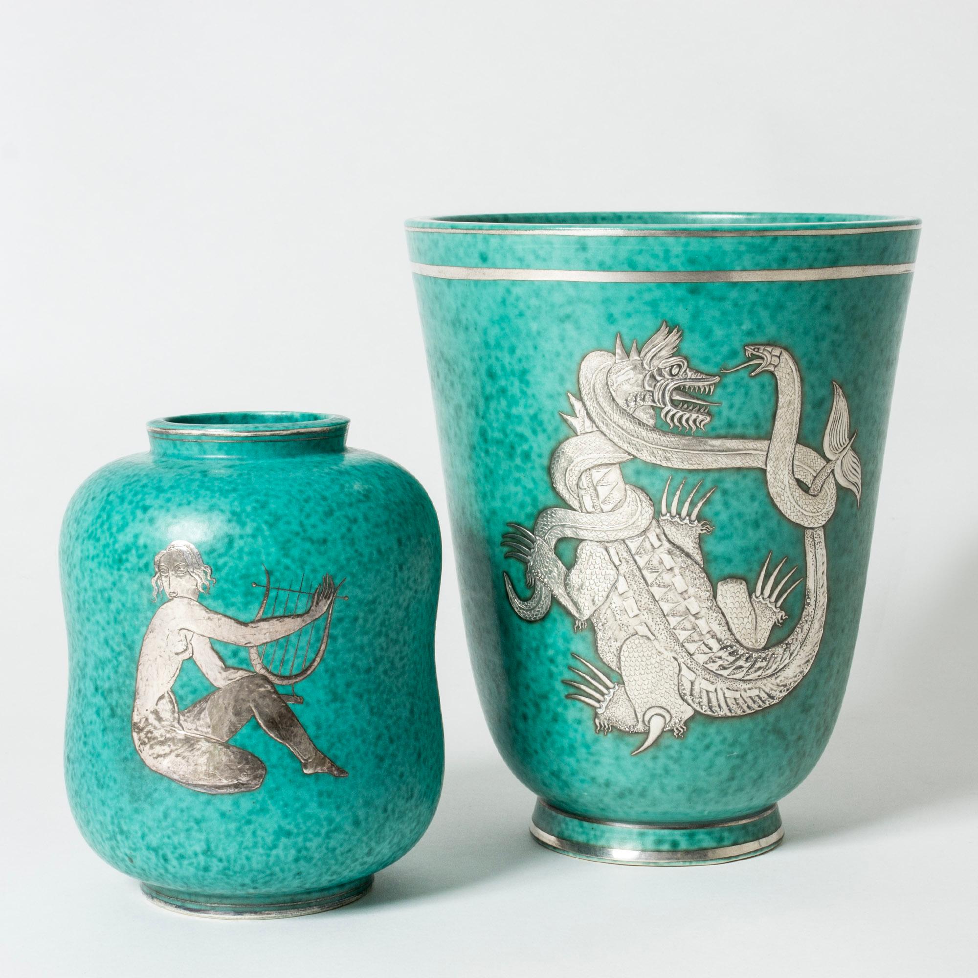 Mid-20th Century Midcentury Stoneware “Argenta” Vase by Wilhelm Kåge, Gustavsberg, Sweden, 1940s For Sale