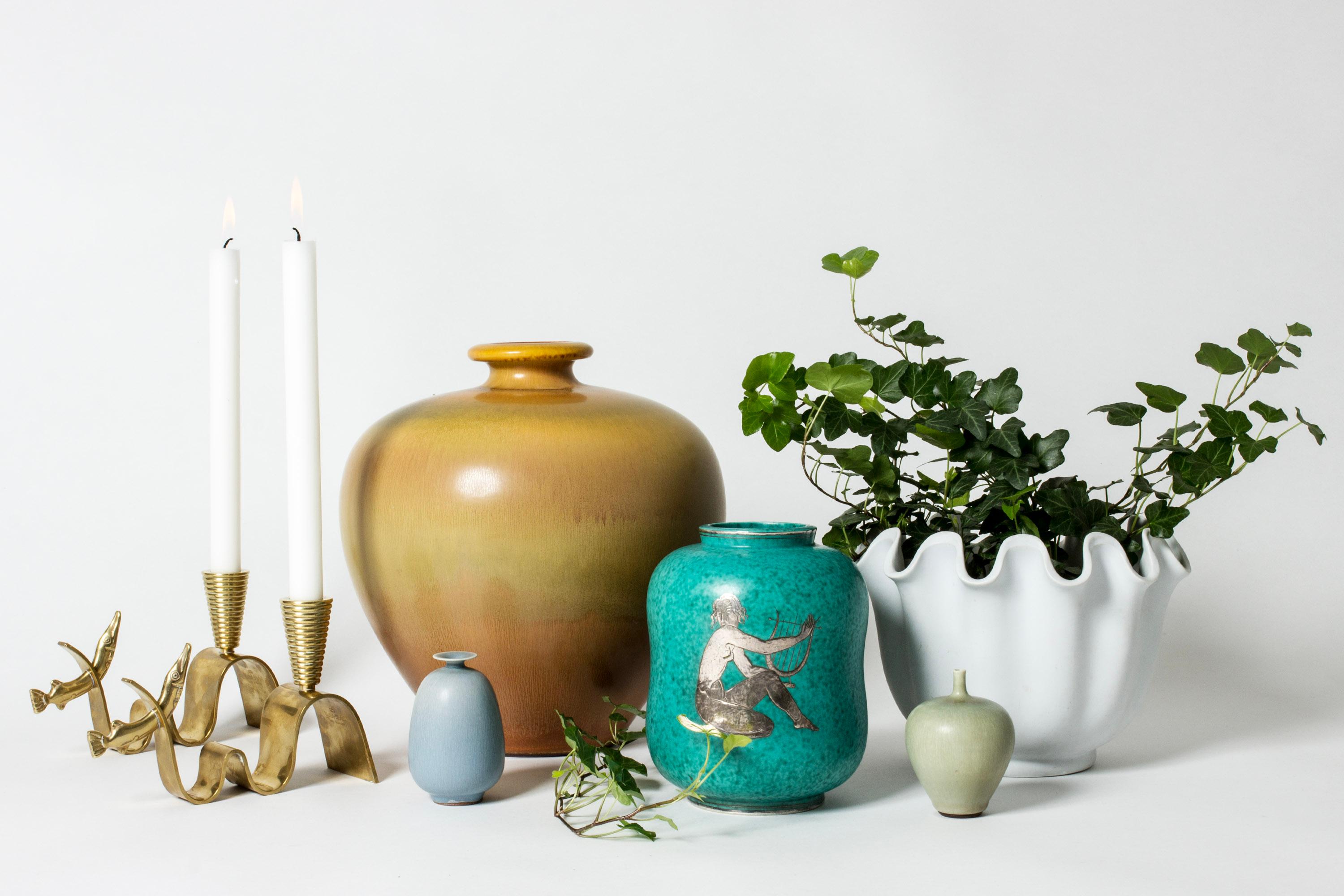 Midcentury Stoneware “Argenta” Vase by Wilhelm Kåge, Gustavsberg, Sweden, 1940s For Sale 1