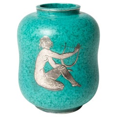 Midcentury Stoneware “Argenta” Vase by Wilhelm Kåge, Gustavsberg, Sweden, 1940s