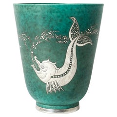 Midcentury Stoneware “Argenta” Vase by Wilhelm Kåge, Gustavsberg, Sweden, 1940s