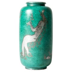 Midcentury Stoneware “Argenta” Vase by Wilhelm Kåge, Gustavsberg, Sweden, 1940s