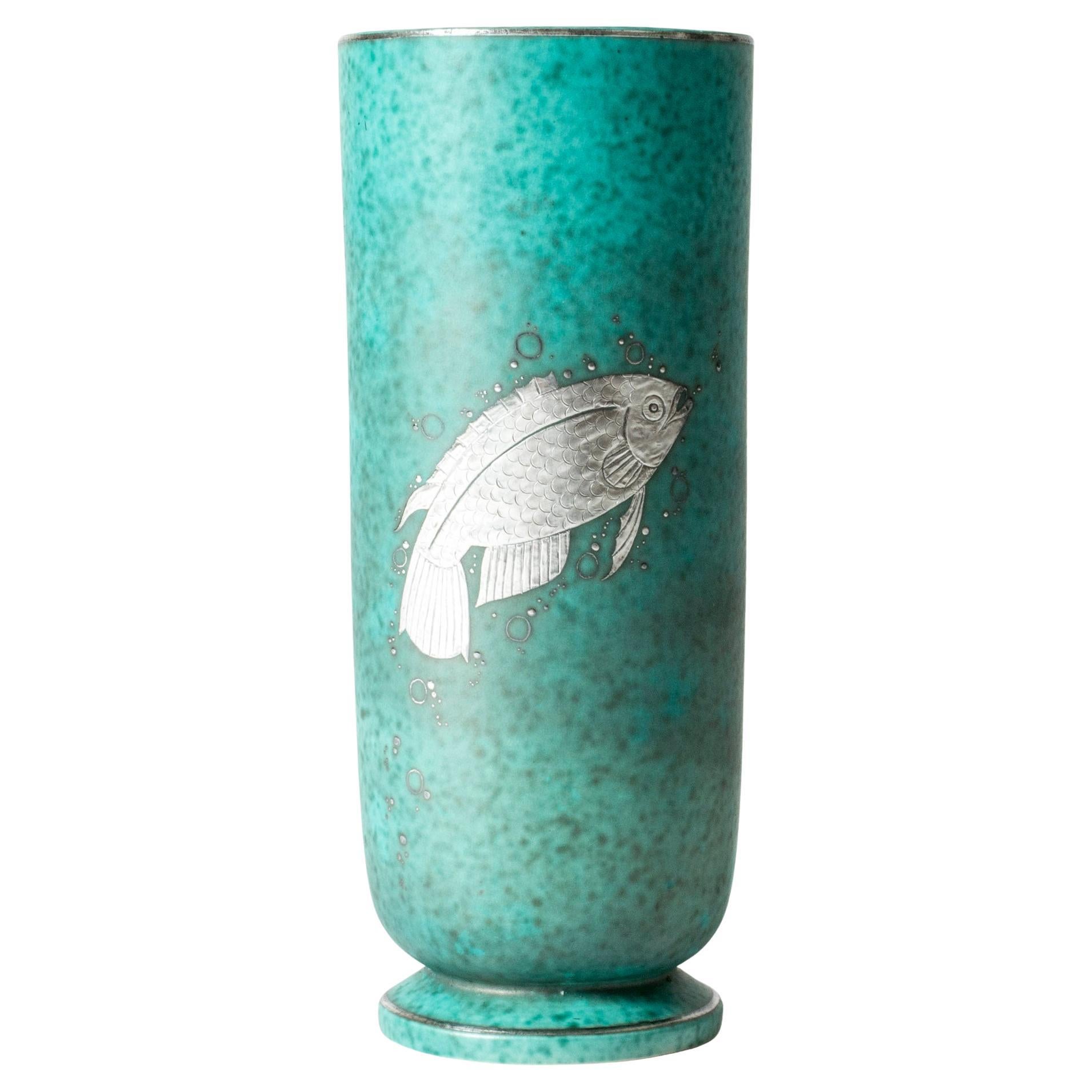 Vase Argenta en grès du milieu du siècle par Wilhelm Kåge, Gustavsberg, Suède, années 1940