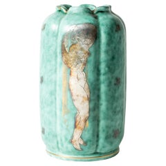 Midcentury Stoneware “Argenta” Vase by Wilhelm Kåge, Gustavsberg, Sweden, 1940s