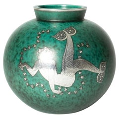 Midcentury Stoneware “Argenta” Vase by Wilhelm Kåge, Gustavsberg, Sweden, 1940s