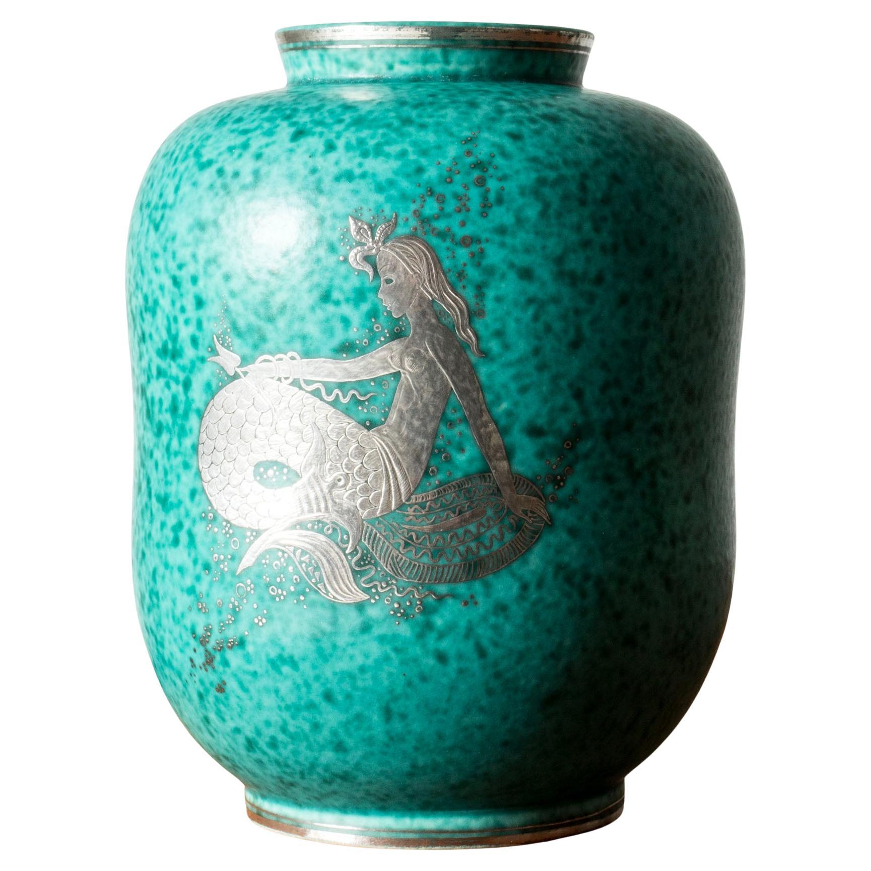 Vaso di metà secolo in gres "Argenta" di Wilhelm Kåge, Gustavsberg, Svezia, anni '1940