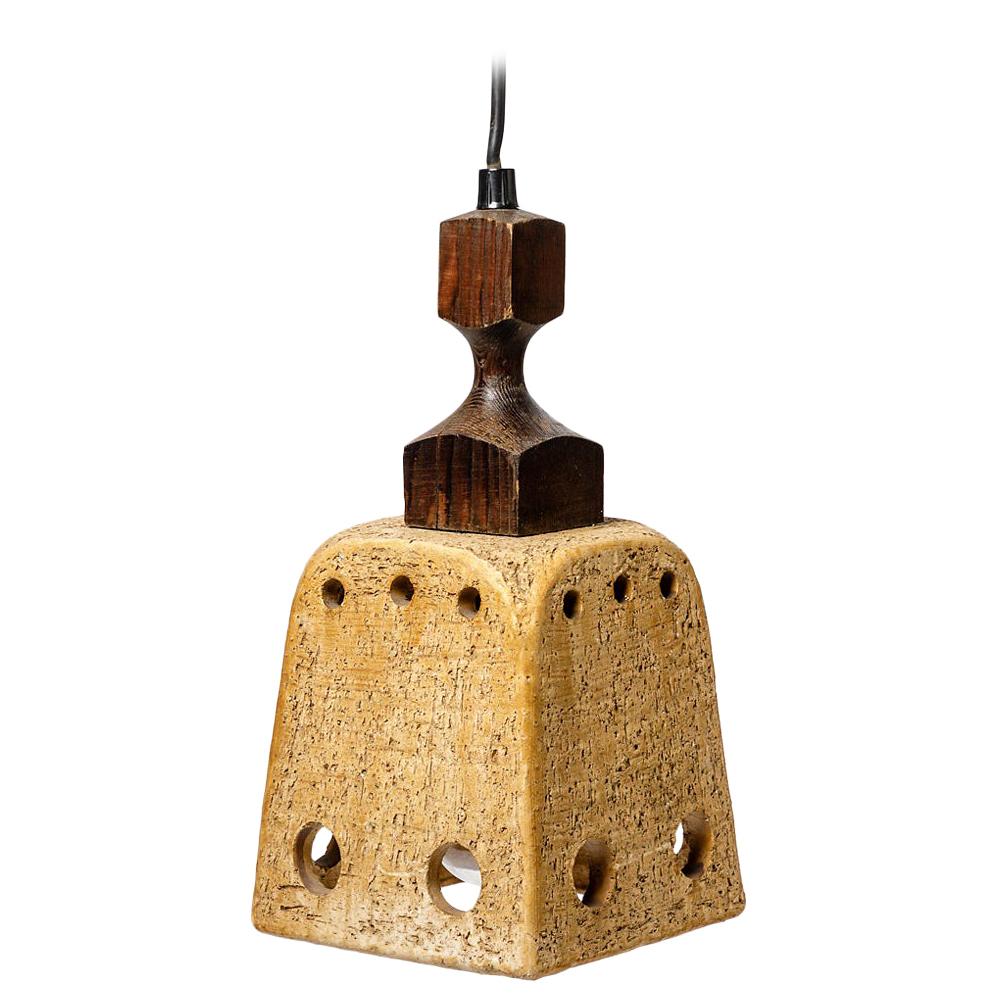 Midcentury Stoneware Brown Light Suspension French Lamp Design, circa 1970 For Sale