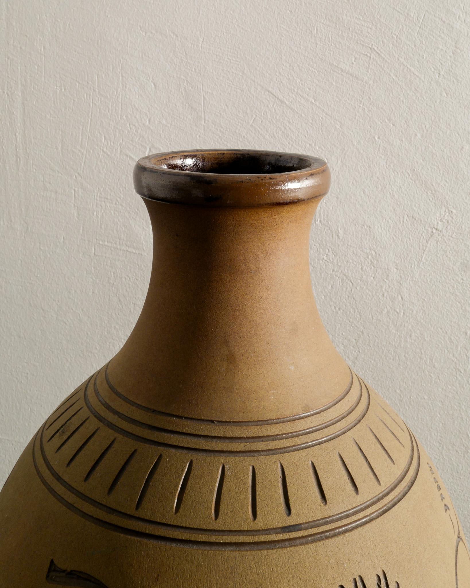 Scandinavian Modern Midcentury Stoneware Floor Vase by Sven Bolin Produced by Höganäs Sweden 1940s  For Sale
