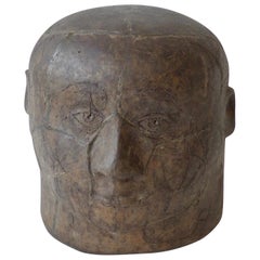 Midcentury Stoneware Outsider Folk Art Male Bust Signed O.M. 58