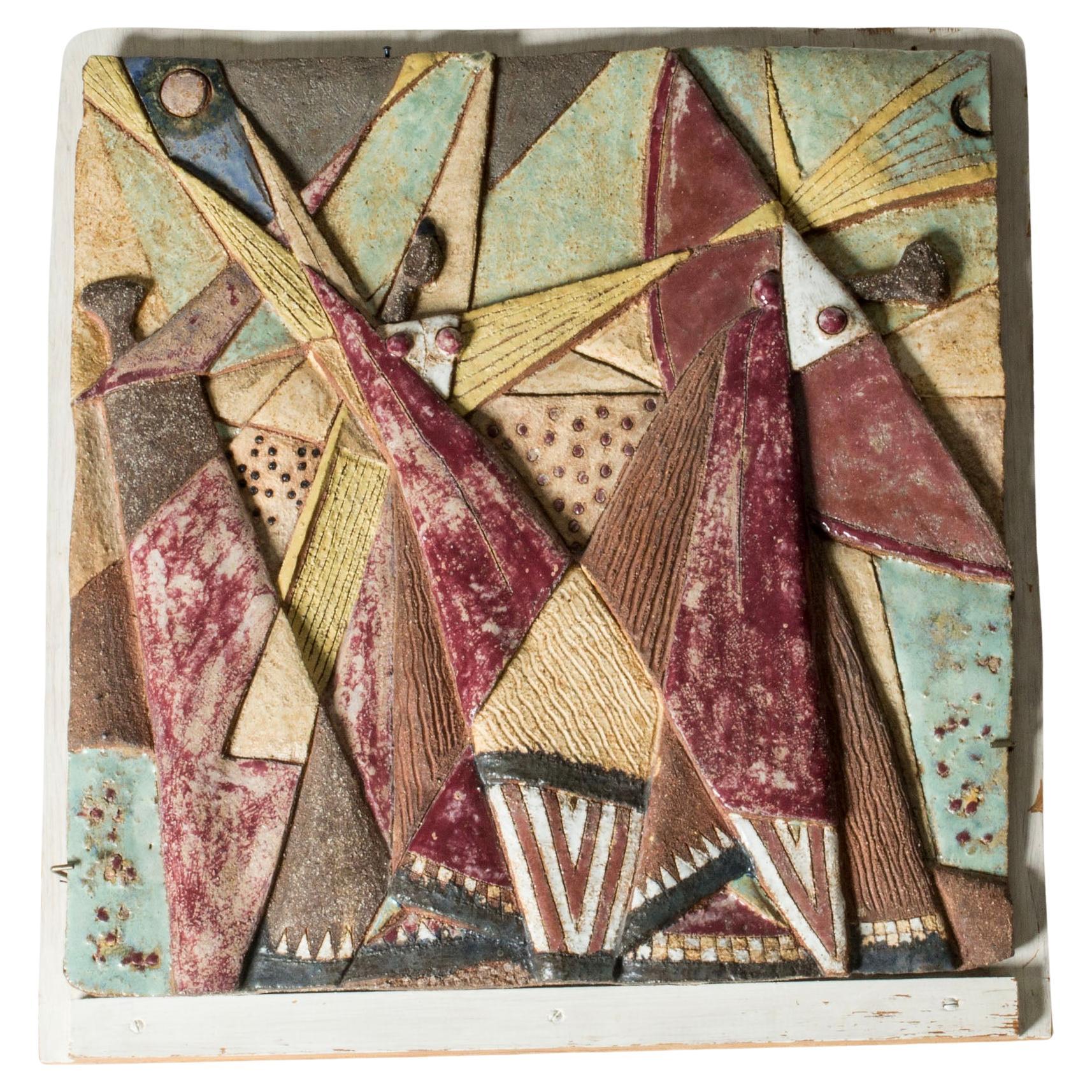 Midcentury Stoneware Wall Piece by Tyra Lundgren, Gustavsberg, 1940s