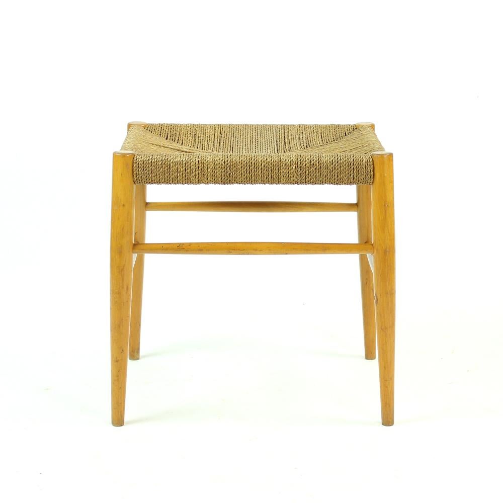 Mid-Century Modern Mid-Century Stool in Oak Wood and Rope, Czechoslovakia, 1960s For Sale