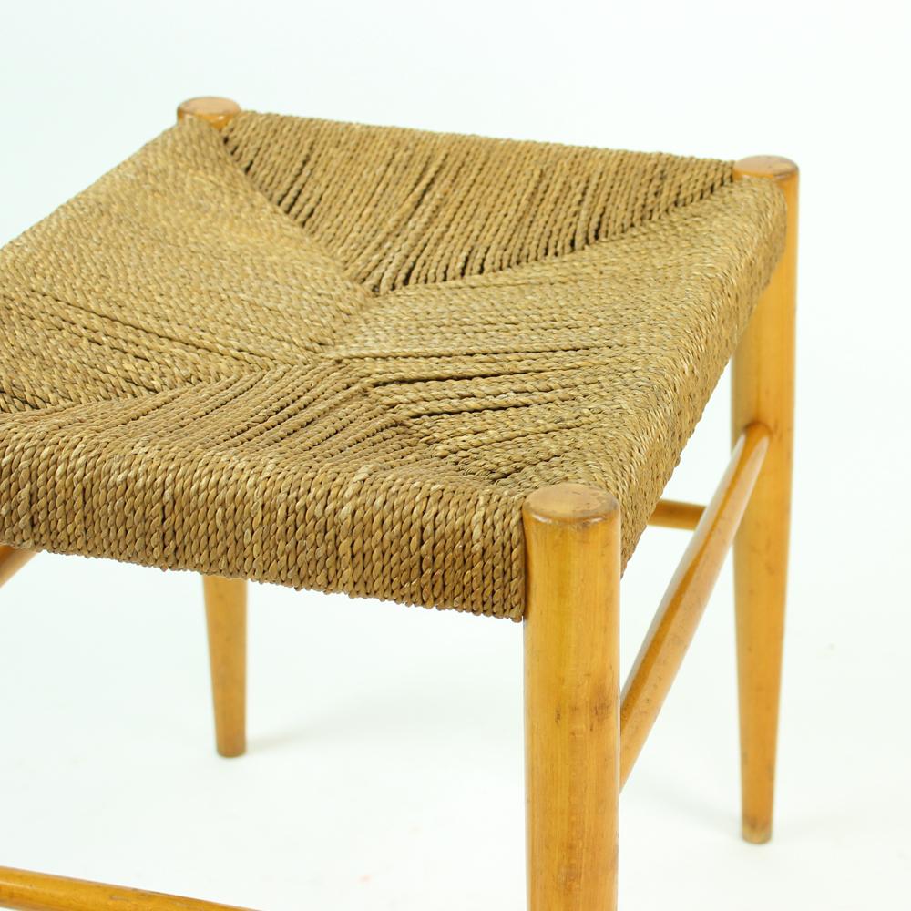 Mid-Century Stool in Oak Wood and Rope, Czechoslovakia, 1960s For Sale 1
