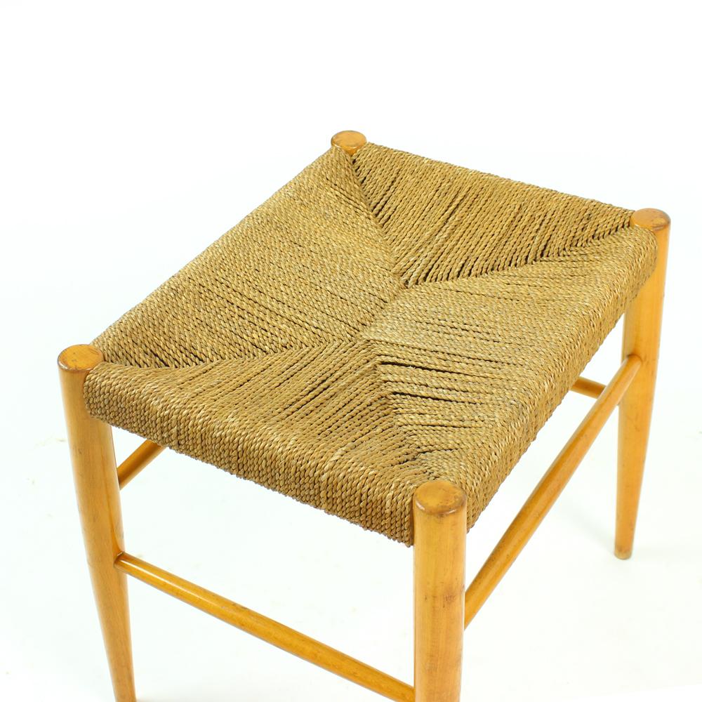 Mid-Century Stool in Oak Wood and Rope, Czechoslovakia, 1960s For Sale 4