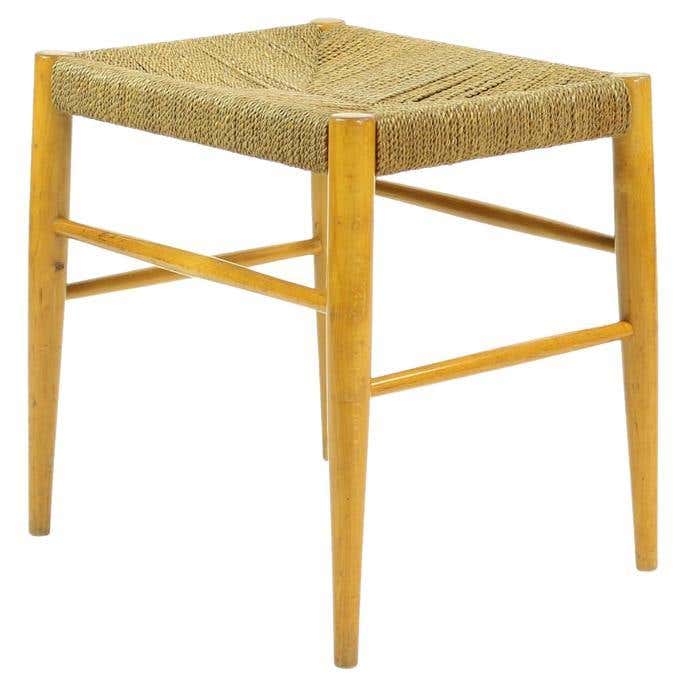 1960s Italian Midcentury Carved Wood and Cord Woven Rope Stool For Sale ...