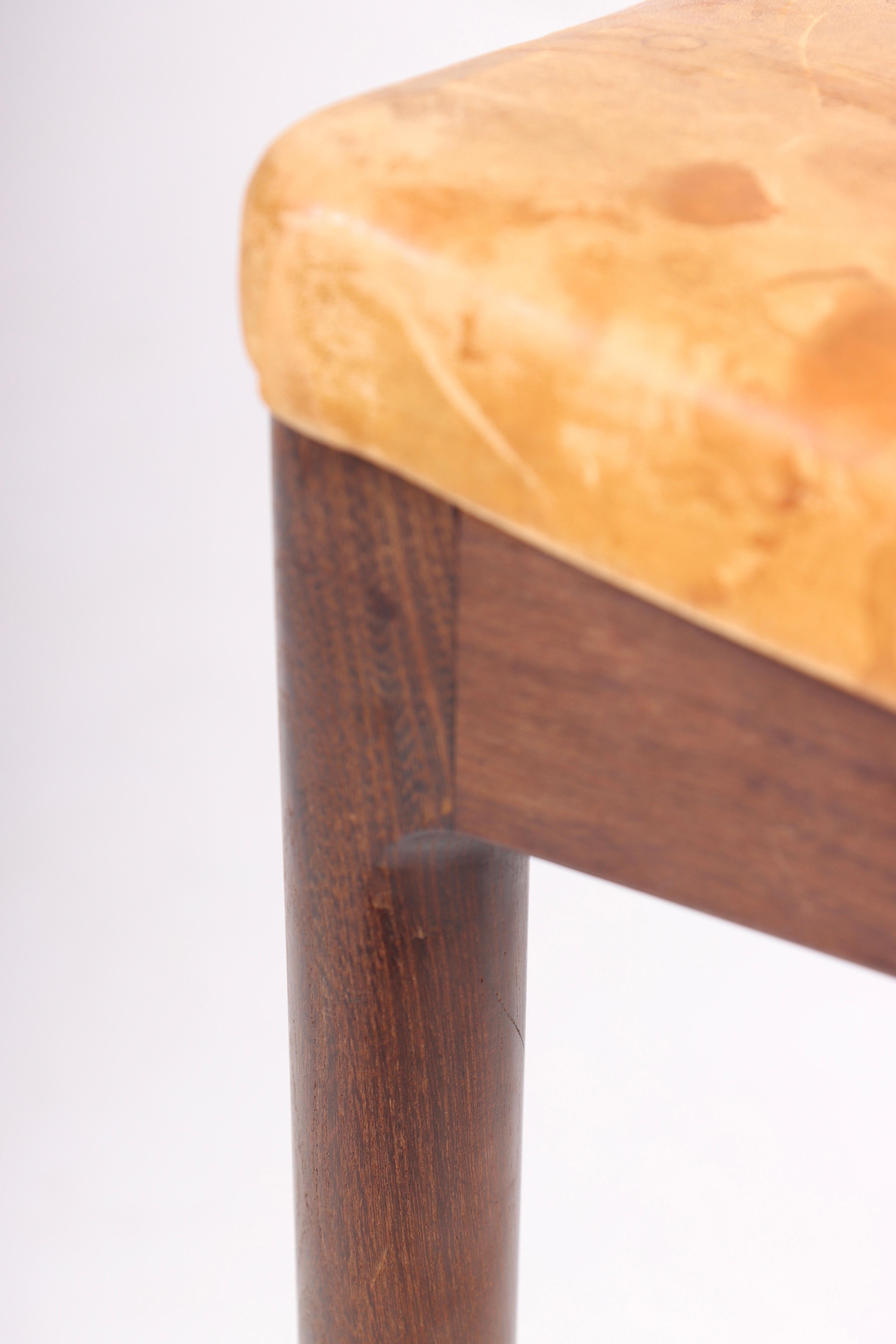 Danish Mid-Century Stool in Patinated Leather, Made in Denmark, 1960s For Sale