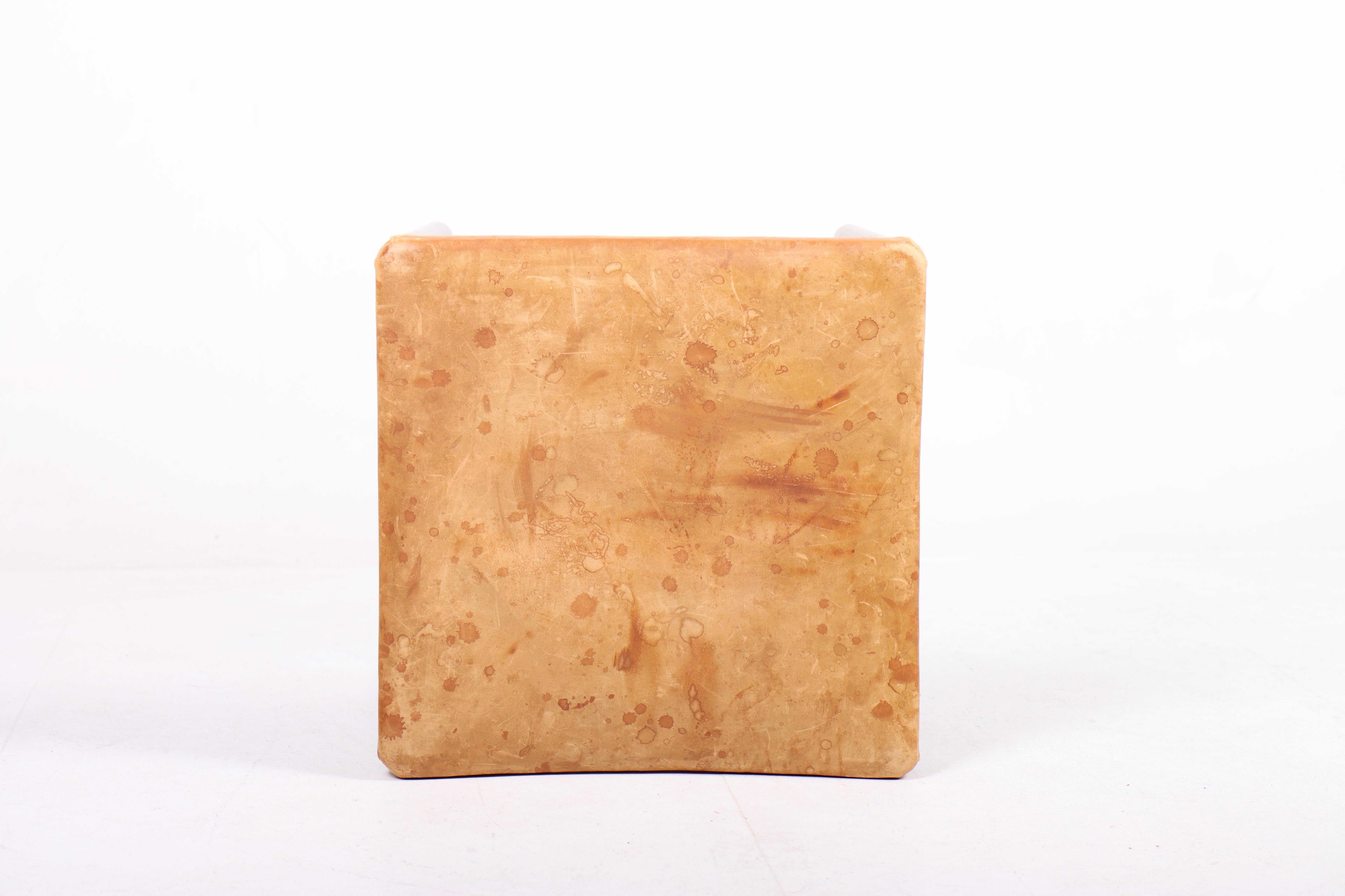Mid-20th Century Mid-Century Stool in Patinated Leather, Made in Denmark, 1960s For Sale
