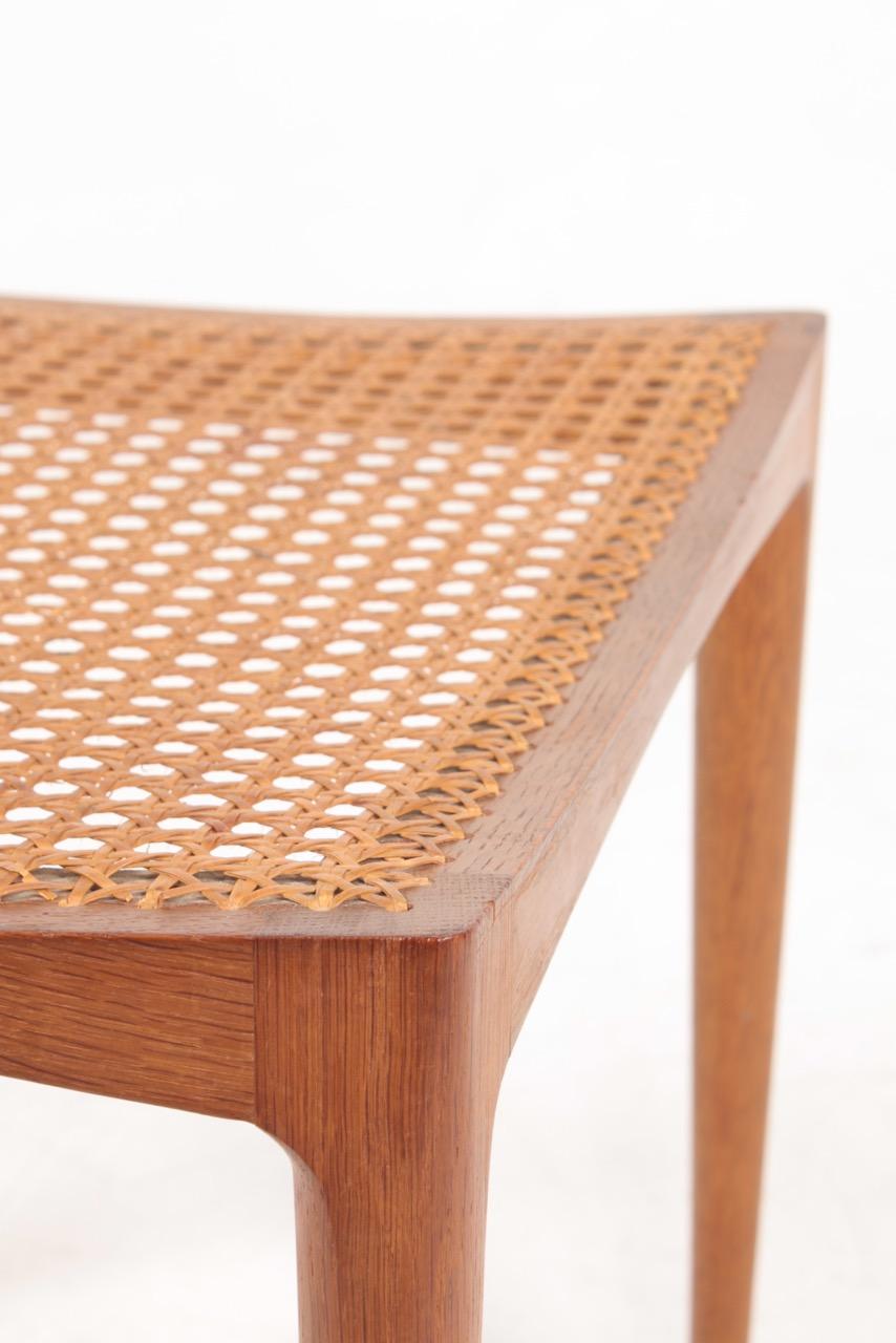 Danish Midcentury Stool in Patinated Oak and Cane by Bernt, 1950s