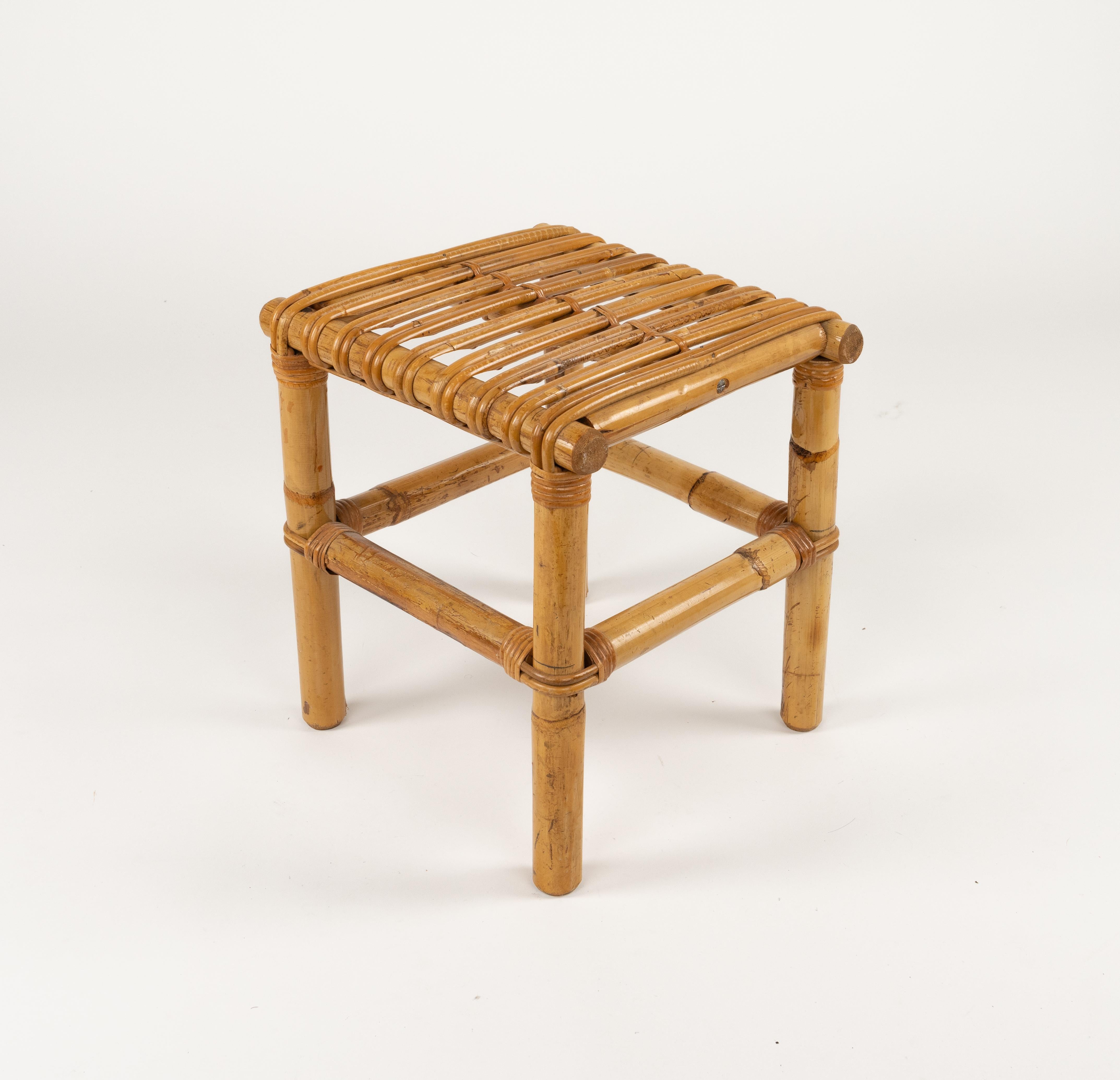 Midcentury Stool or Pouf in Bamboo and Rattan , Italy 1970s For Sale 8