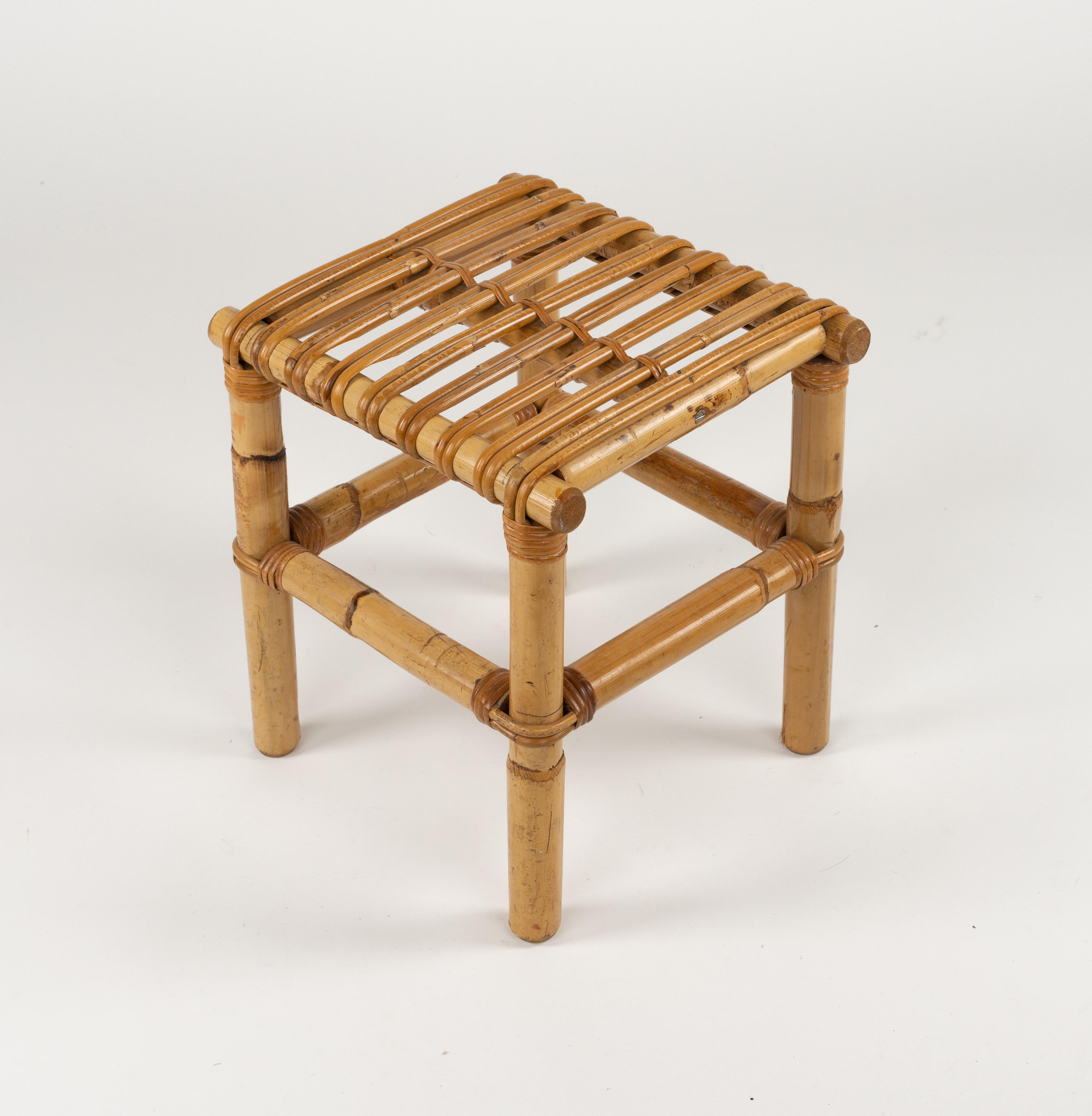 Midcentury Stool or Pouf in Bamboo and Rattan , Italy 1970s For Sale 2