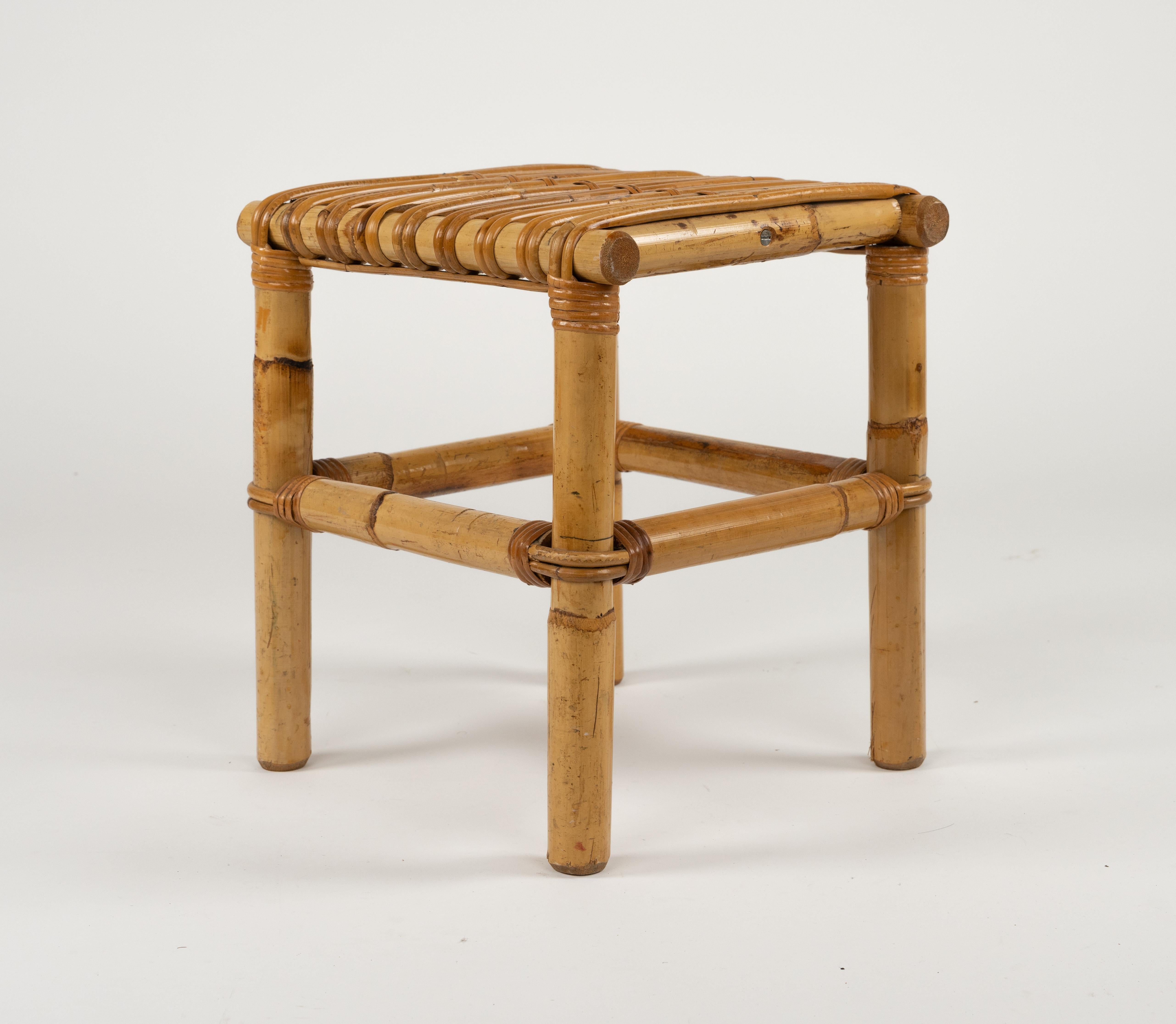 Midcentury Stool or Pouf in Bamboo and Rattan , Italy 1970s For Sale 3