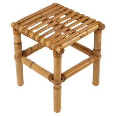 Retro Midcentury Stool or Pouf in Bamboo and Rattan , Italy 1970s