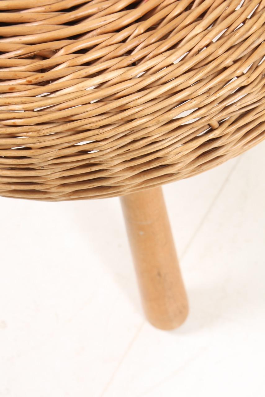 Scandinavian Modern Midcentury Stool with Cane Seat, Made in Denmark