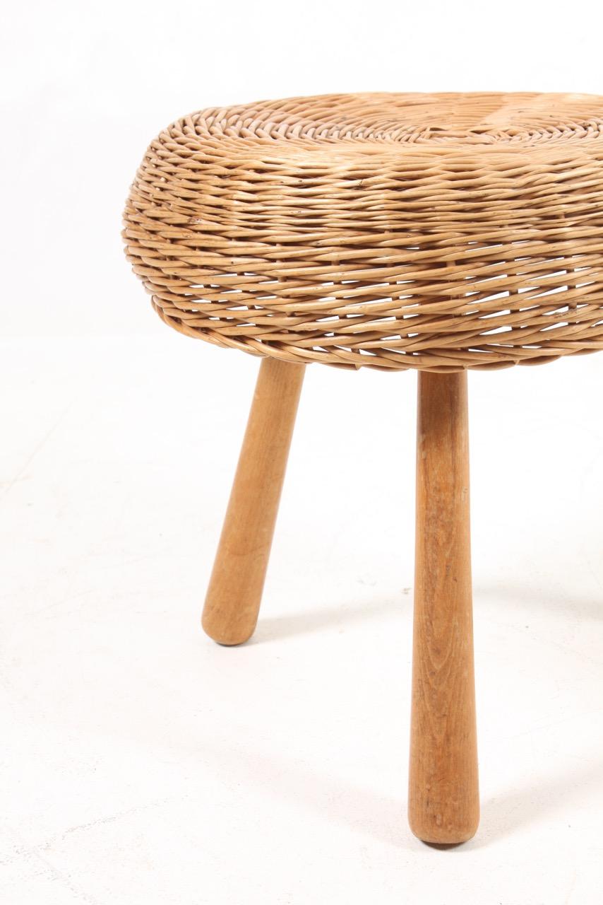 Mid-20th Century Midcentury Stool with Cane Seat, Made in Denmark