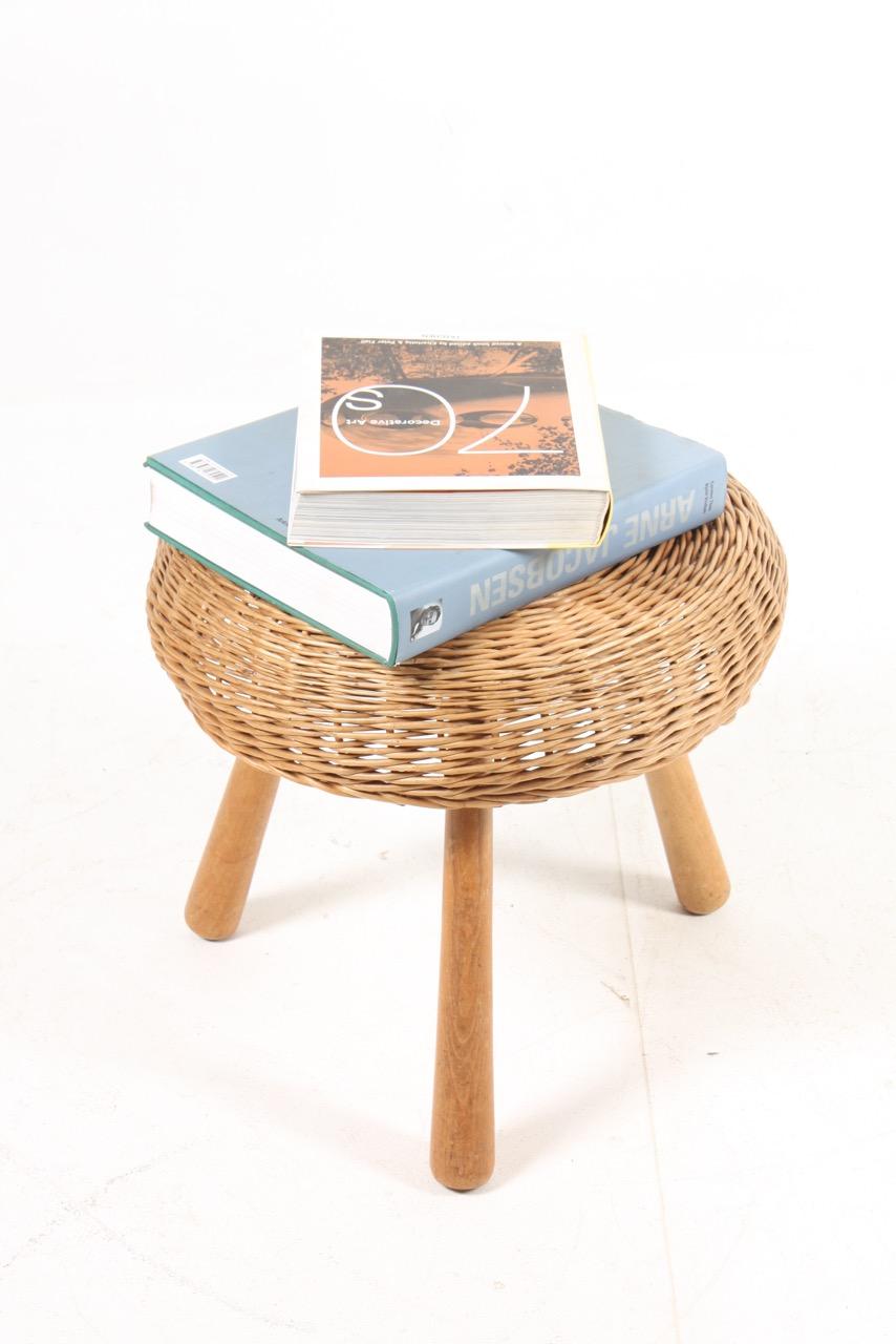 Midcentury Stool with Cane Seat, Made in Denmark 2