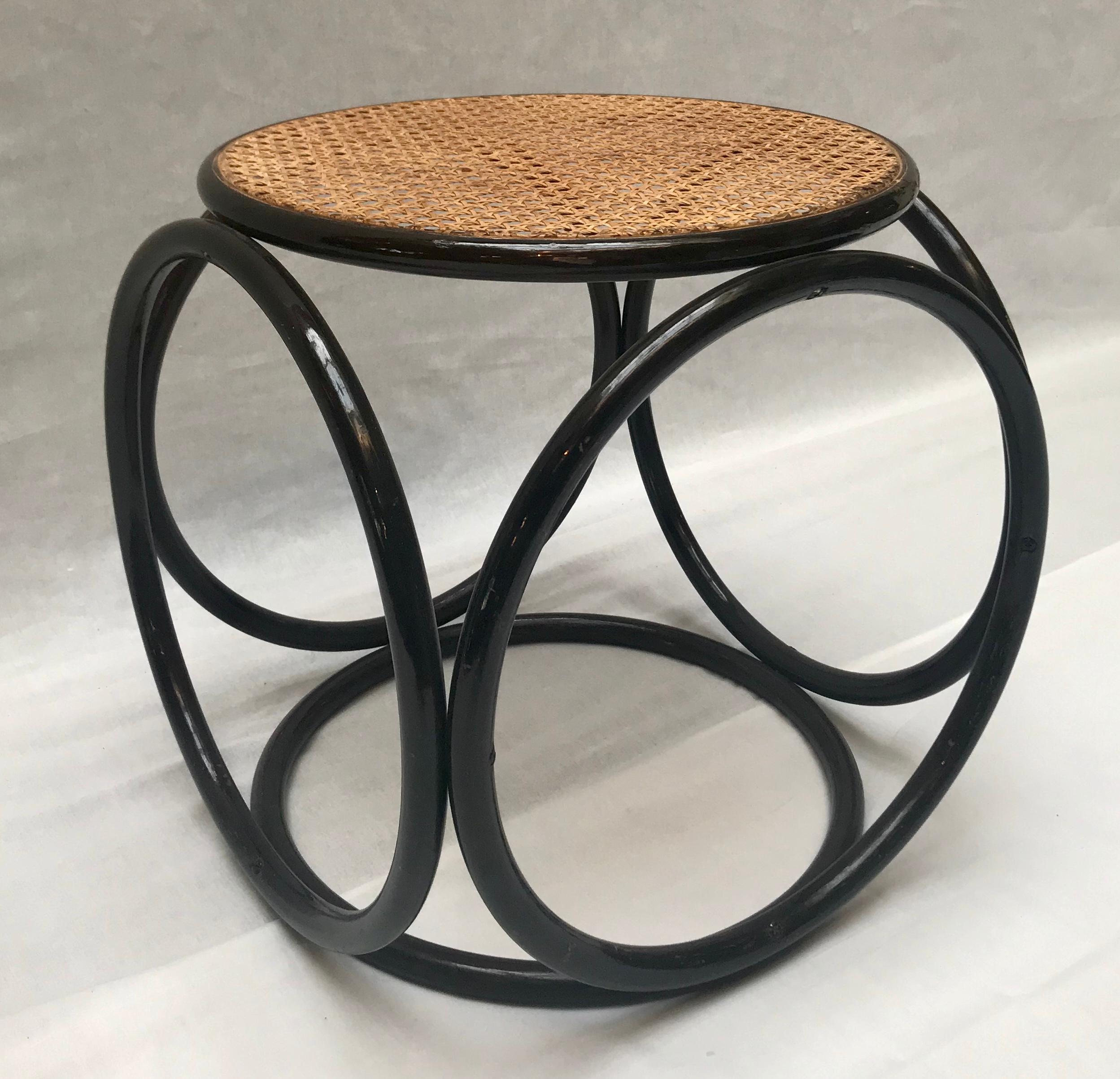 Modern Midcentury Stool with Cane Seat, Michael Thonet For Sale