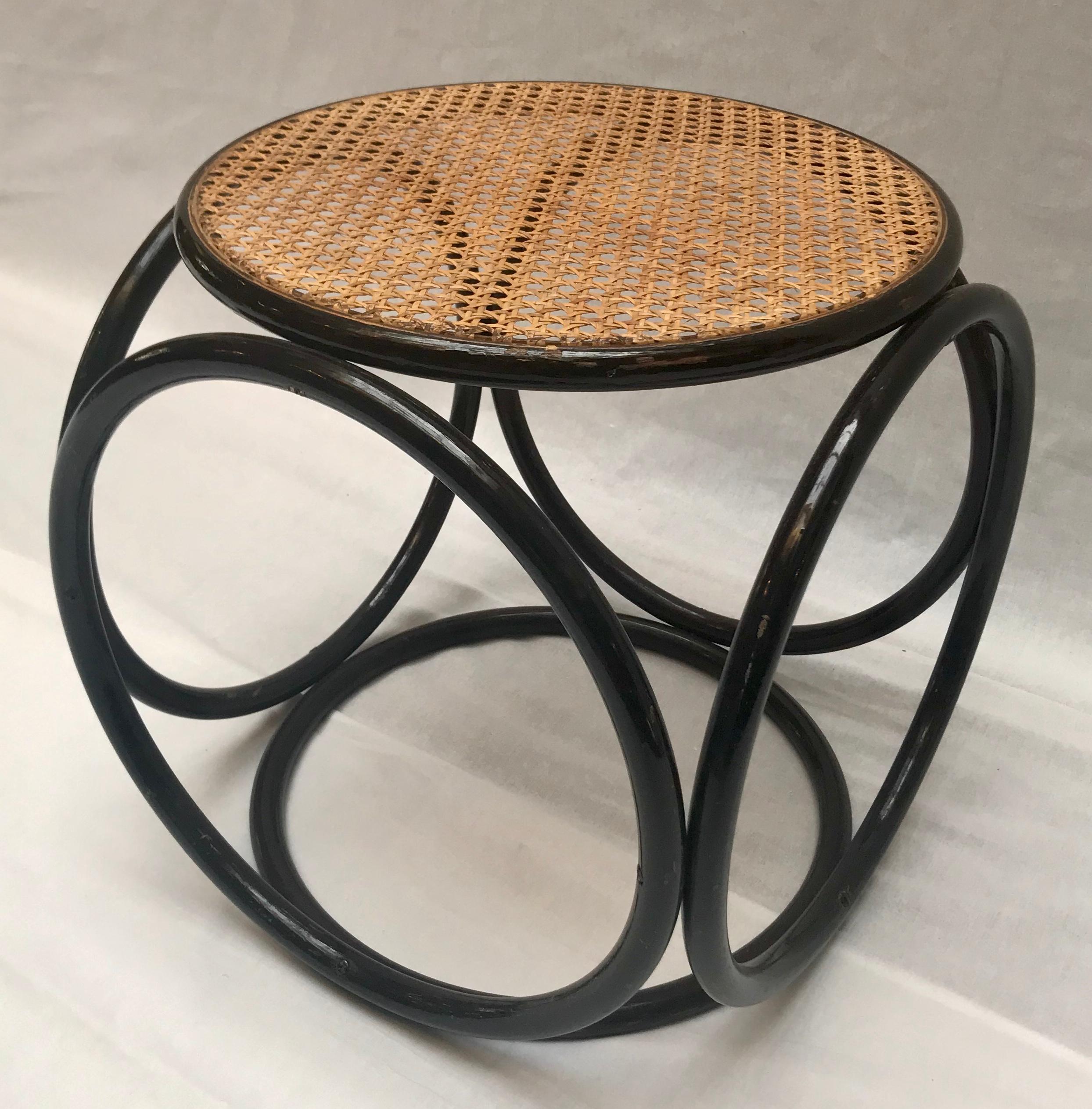 Austrian Midcentury Stool with Cane Seat, Michael Thonet For Sale